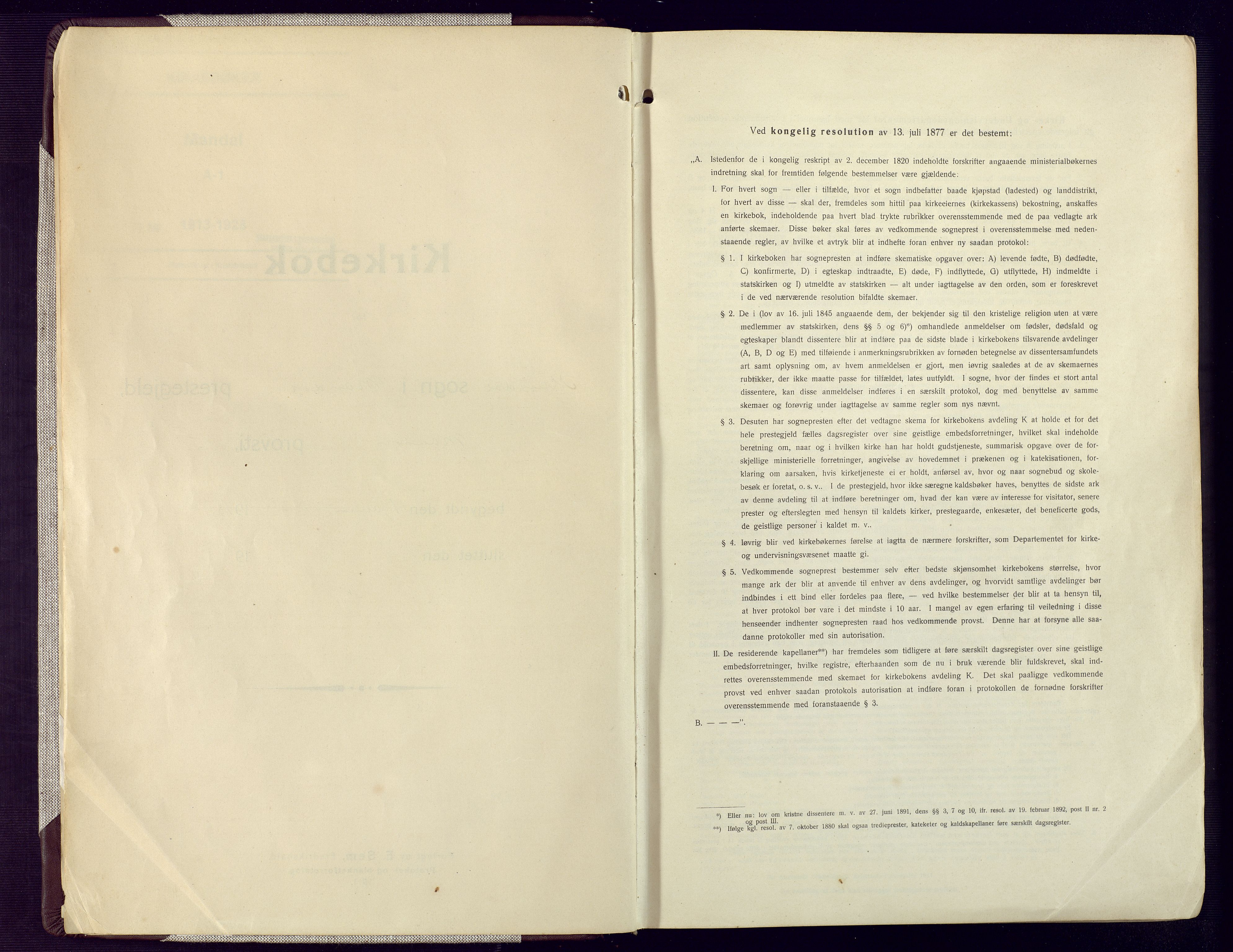 Mandal sokneprestkontor, AV/SAK-1111-0030/F/Fa/Fac/L0001: Ministerialbok nr. A 1, 1913-1925