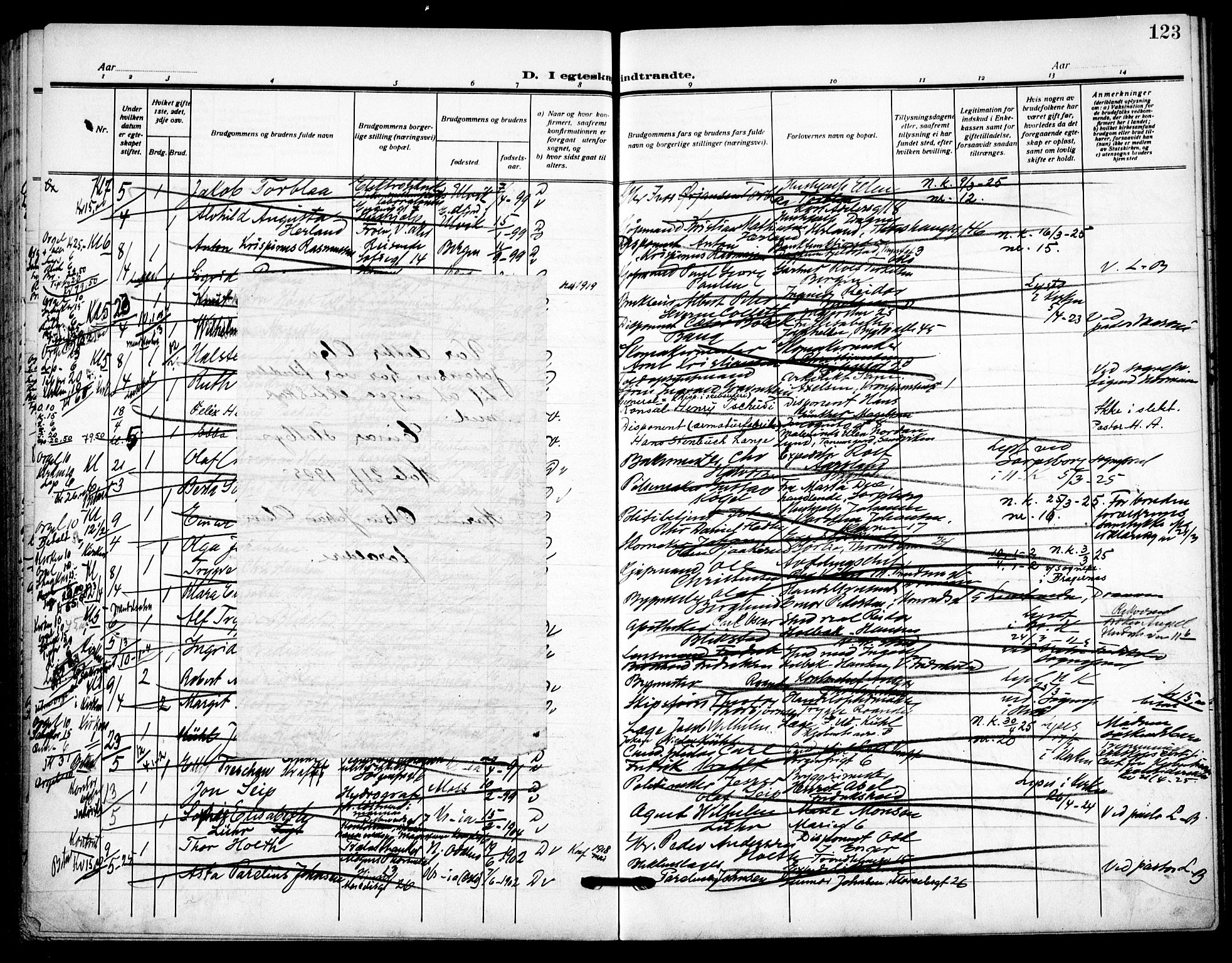 Uranienborg prestekontor Kirkebøker, AV/SAO-A-10877/H/Ha/L0005: Lysningsprotokoll nr. I 5, 1915-1928, s. 123