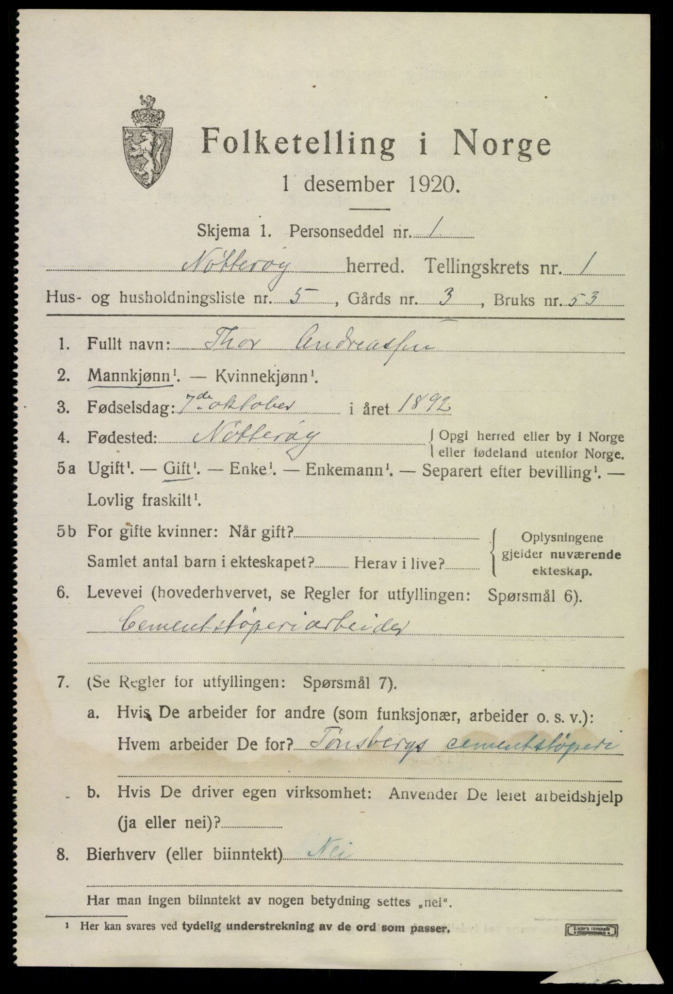 SAKO, Folketelling 1920 for 0722 Nøtterøy herred, 1920, s. 2861