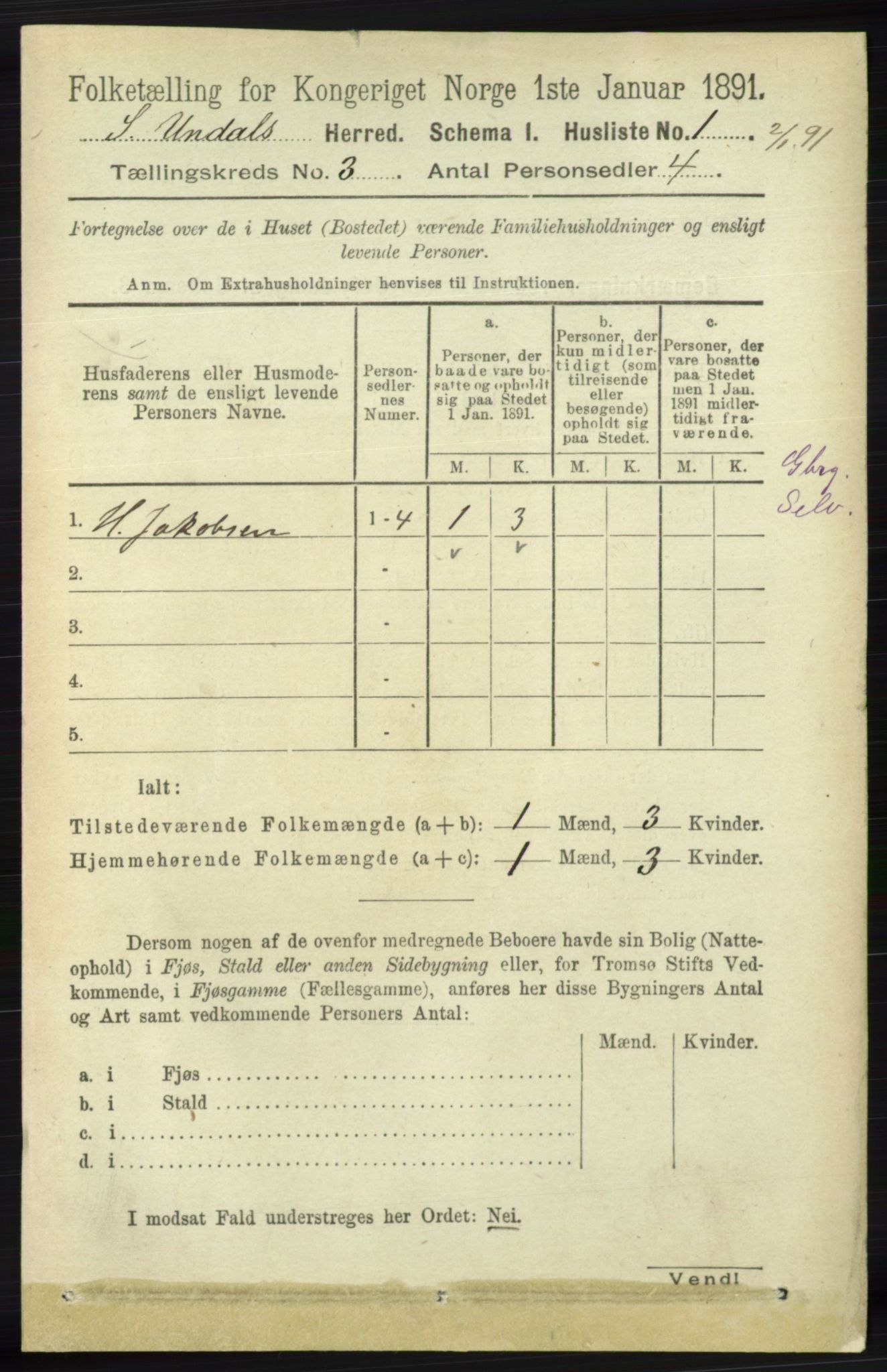 RA, Folketelling 1891 for 1029 Sør-Audnedal herred, 1891, s. 694