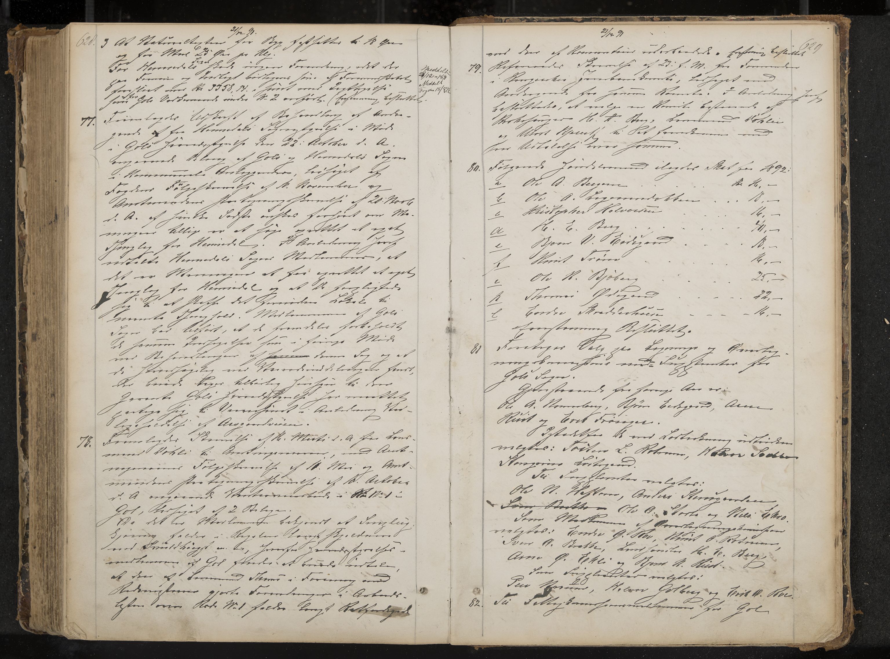 Gol formannskap og sentraladministrasjon, IKAK/0617021-1/A/Aa/L0002: Møtebok med register, 1870-1892, s. 628-629