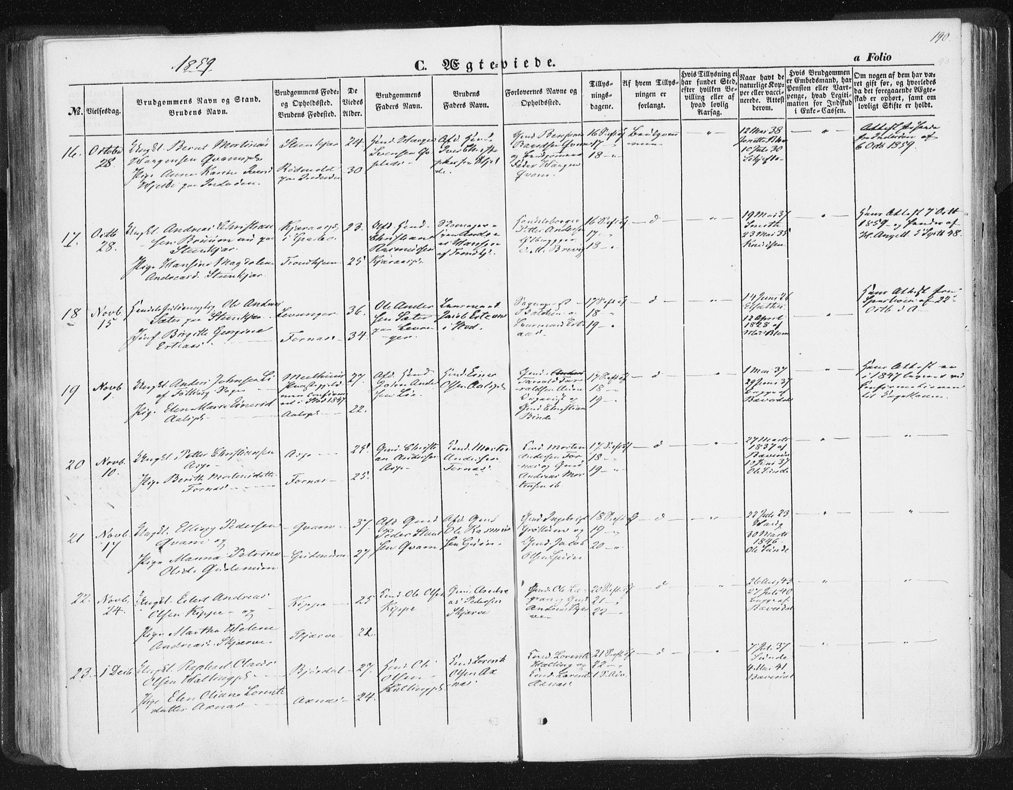 Ministerialprotokoller, klokkerbøker og fødselsregistre - Nord-Trøndelag, SAT/A-1458/746/L0446: Ministerialbok nr. 746A05, 1846-1859, s. 190