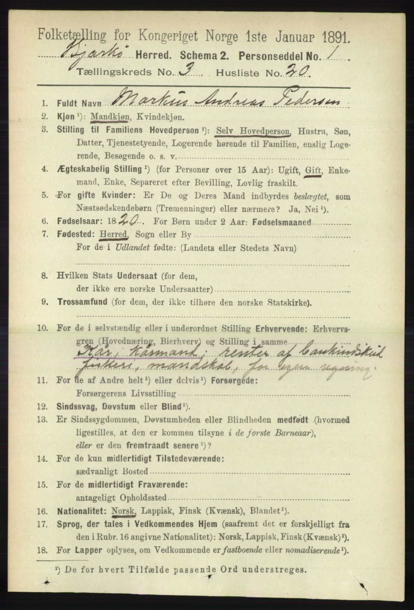 RA, Folketelling 1891 for 1915 Bjarkøy herred, 1891, s. 1666
