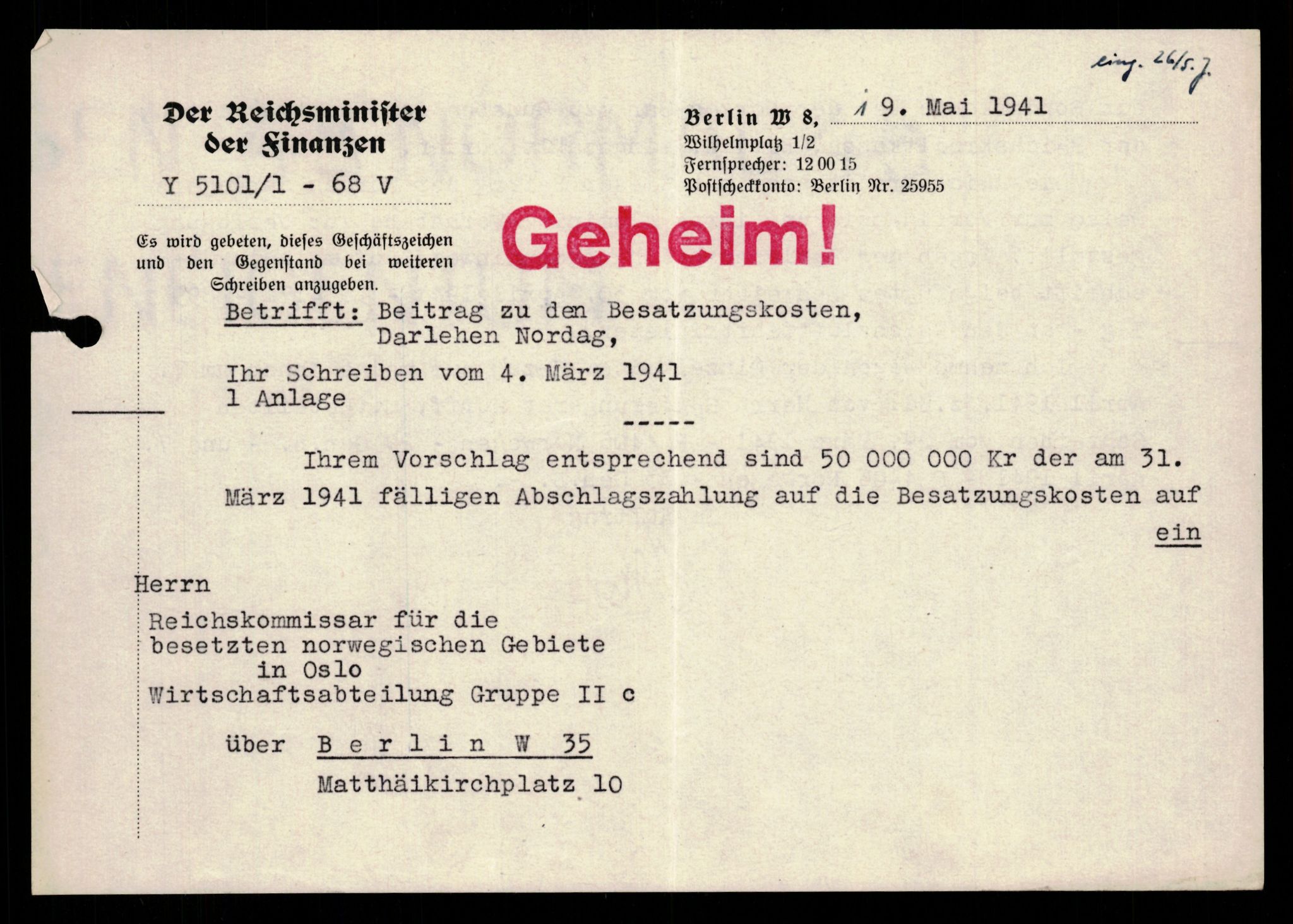 Forsvarets Overkommando. 2 kontor. Arkiv 11.4. Spredte tyske arkivsaker, AV/RA-RAFA-7031/D/Dar/Darb/L0003: Reichskommissariat - Hauptabteilung Vervaltung, 1940-1945, s. 147