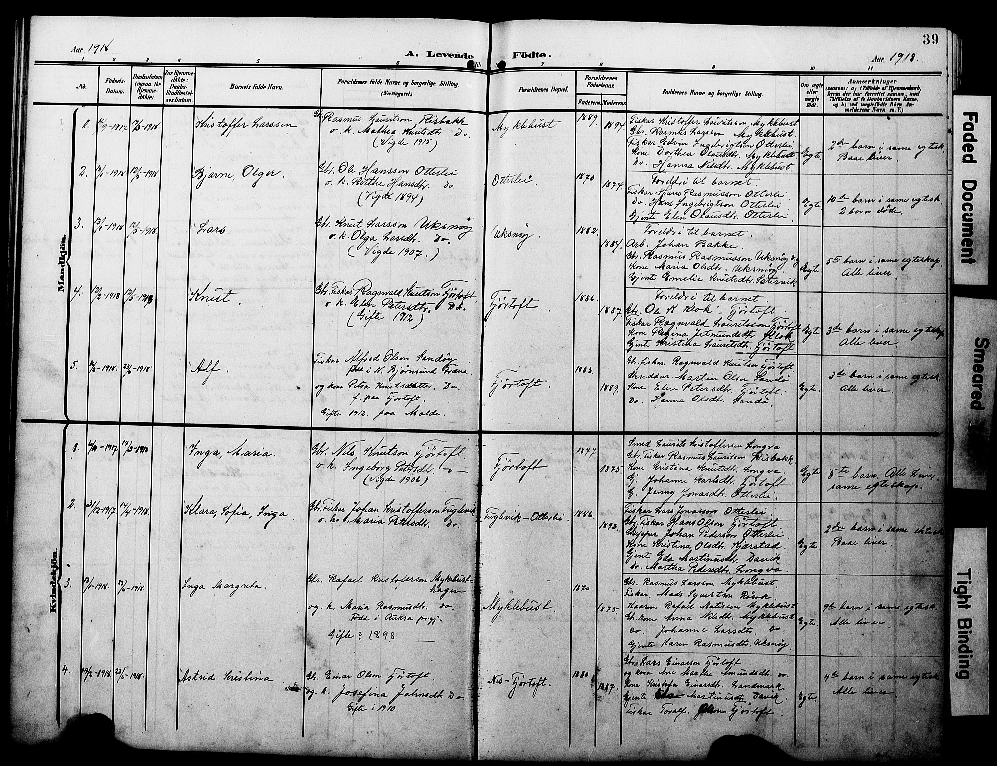 Ministerialprotokoller, klokkerbøker og fødselsregistre - Møre og Romsdal, SAT/A-1454/538/L0524: Klokkerbok nr. 538C02, 1901-1931, s. 39