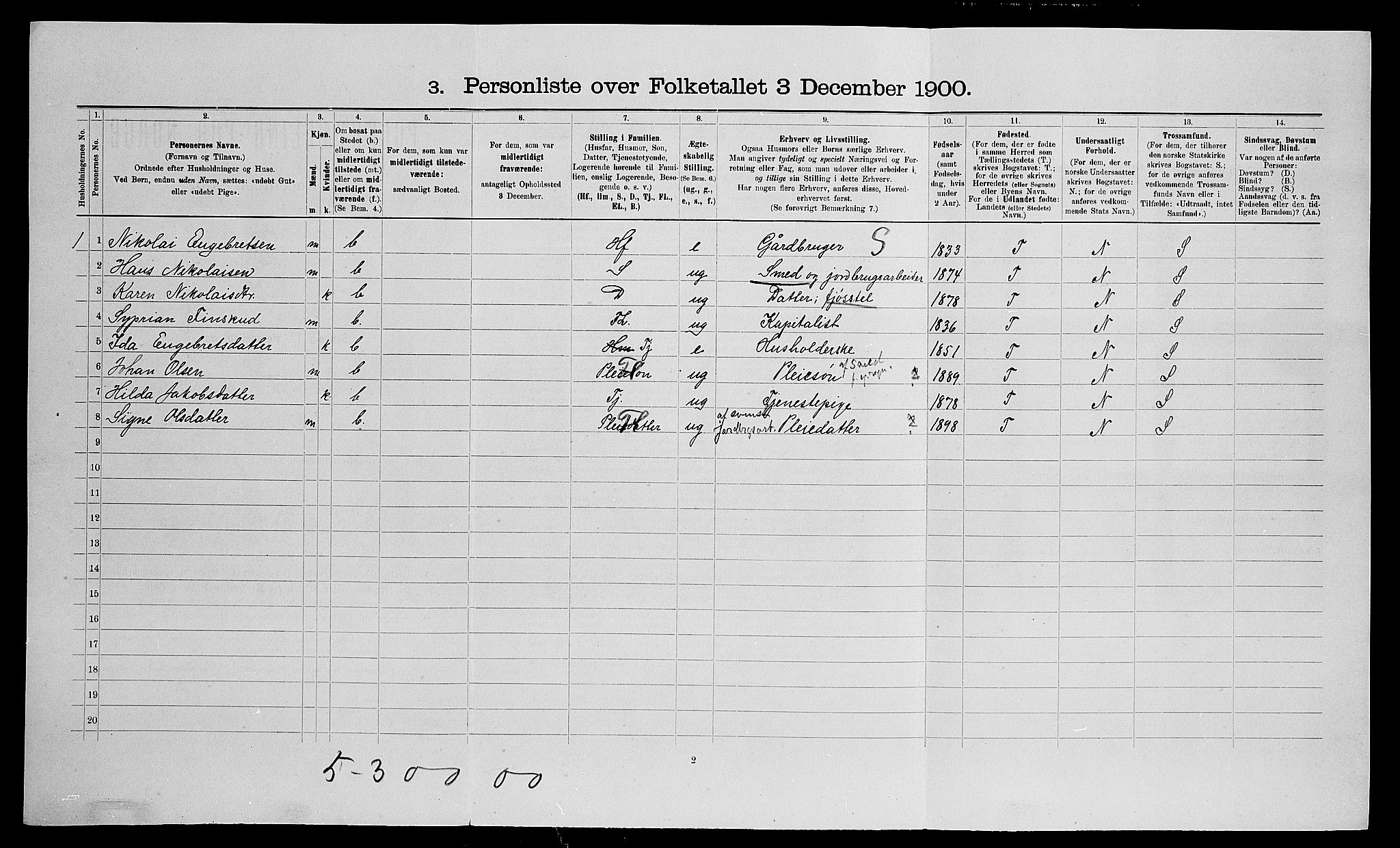 SAO, Folketelling 1900 for 0236 Nes herred, 1900