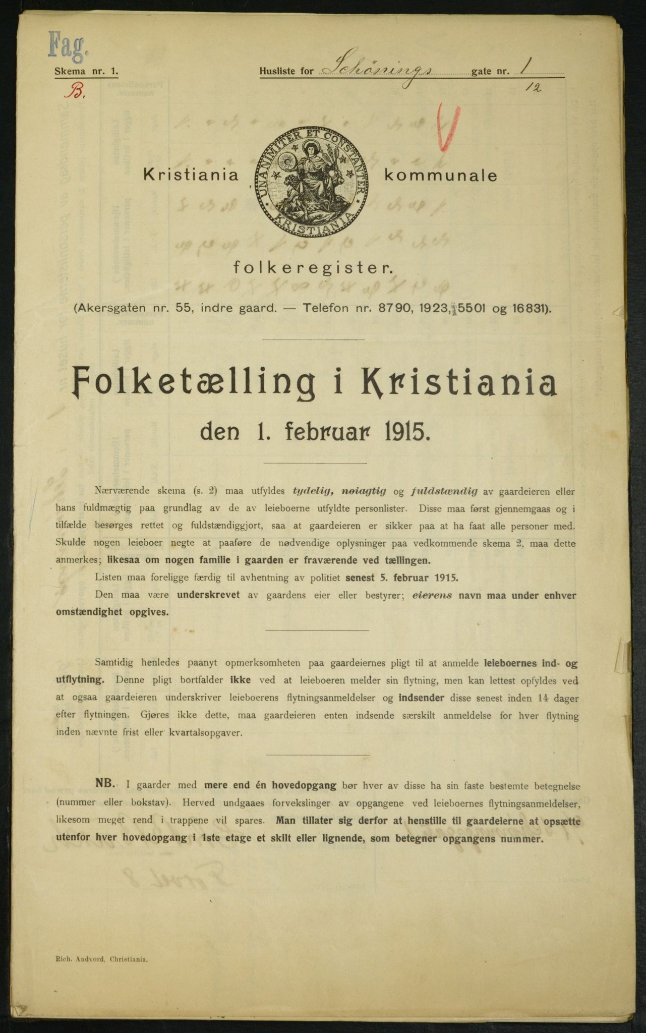 OBA, Kommunal folketelling 1.2.1915 for Kristiania, 1915, s. 93066