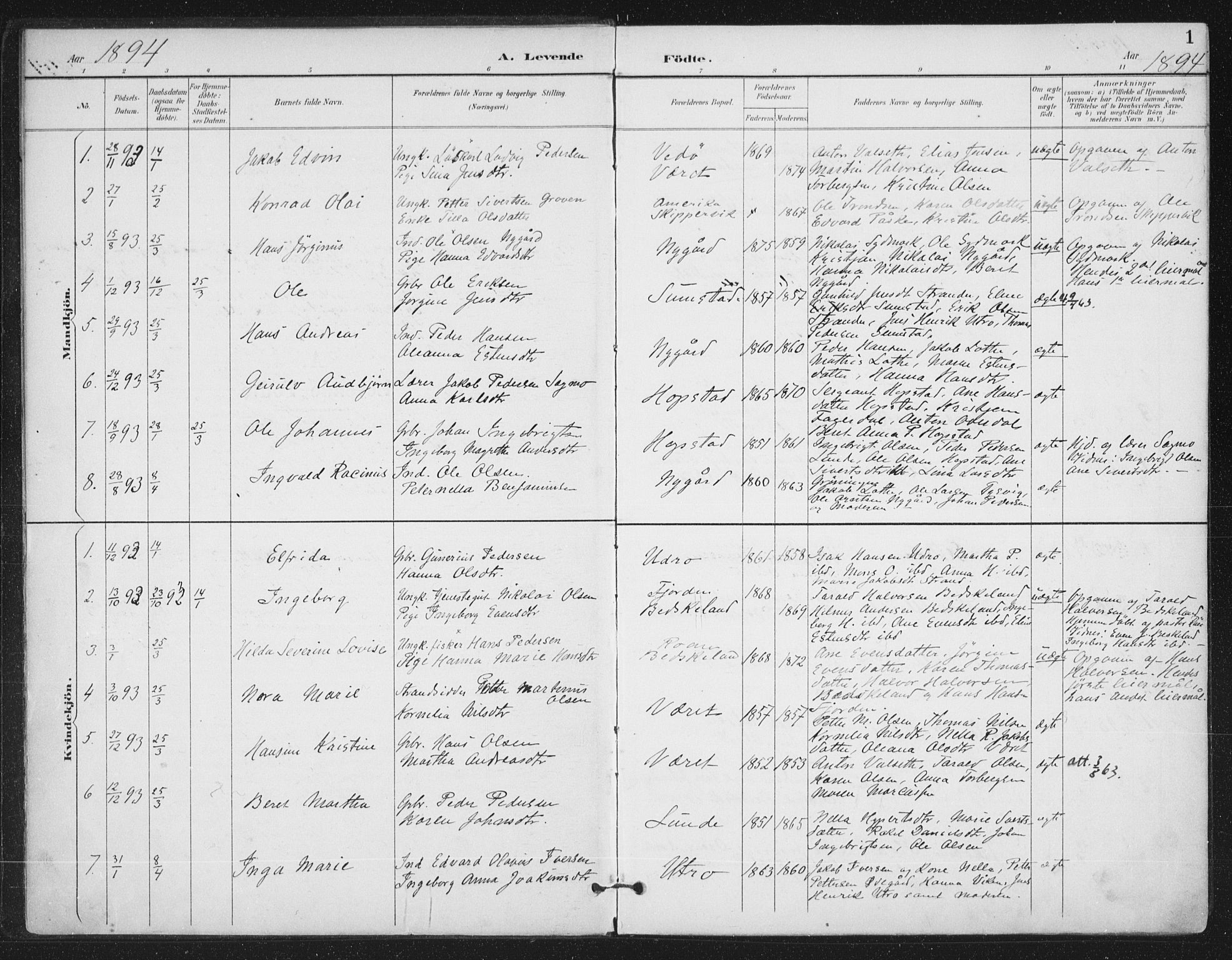 Ministerialprotokoller, klokkerbøker og fødselsregistre - Sør-Trøndelag, AV/SAT-A-1456/657/L0708: Ministerialbok nr. 657A09, 1894-1904, s. 1