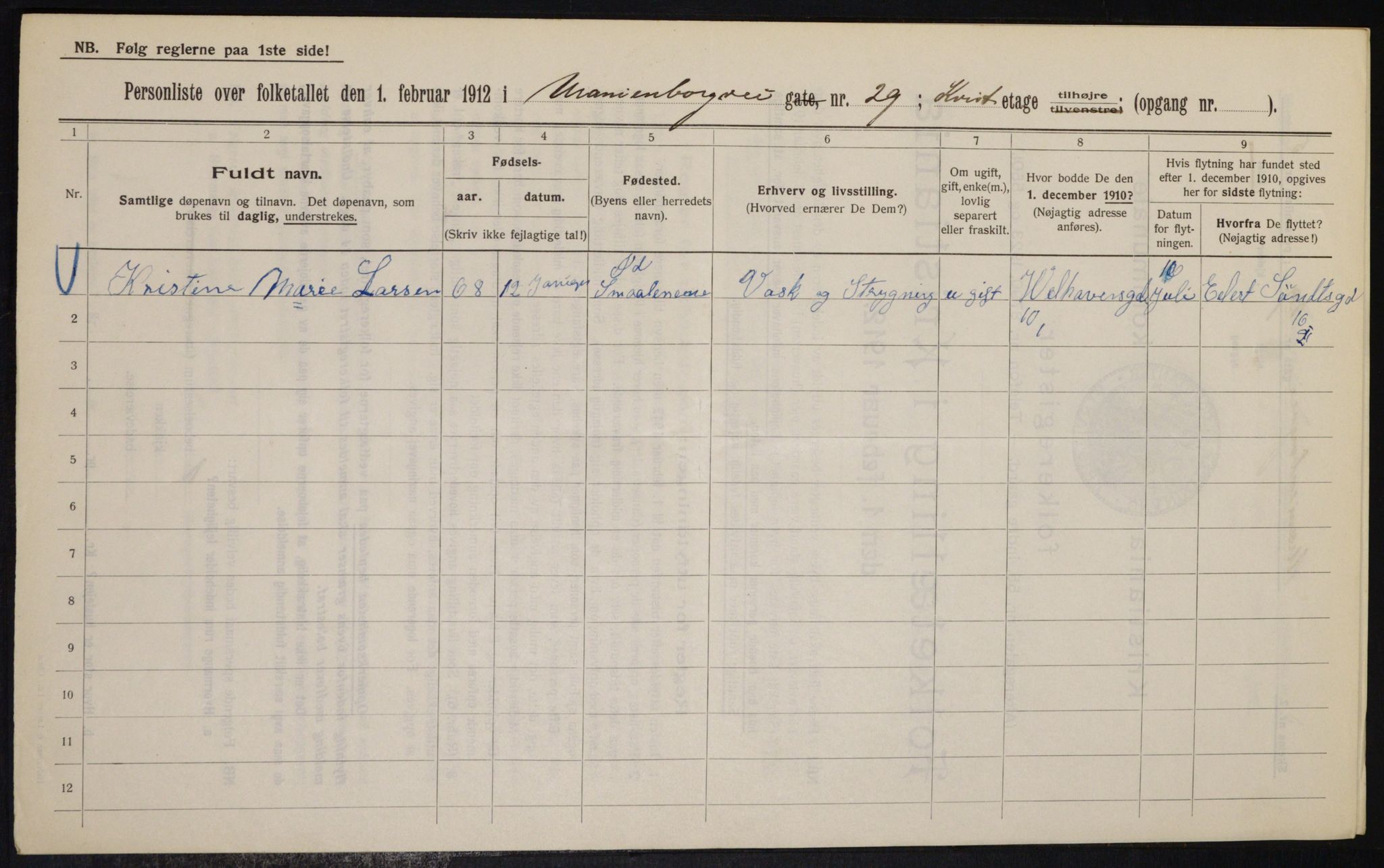 OBA, Kommunal folketelling 1.2.1912 for Kristiania, 1912, s. 120538