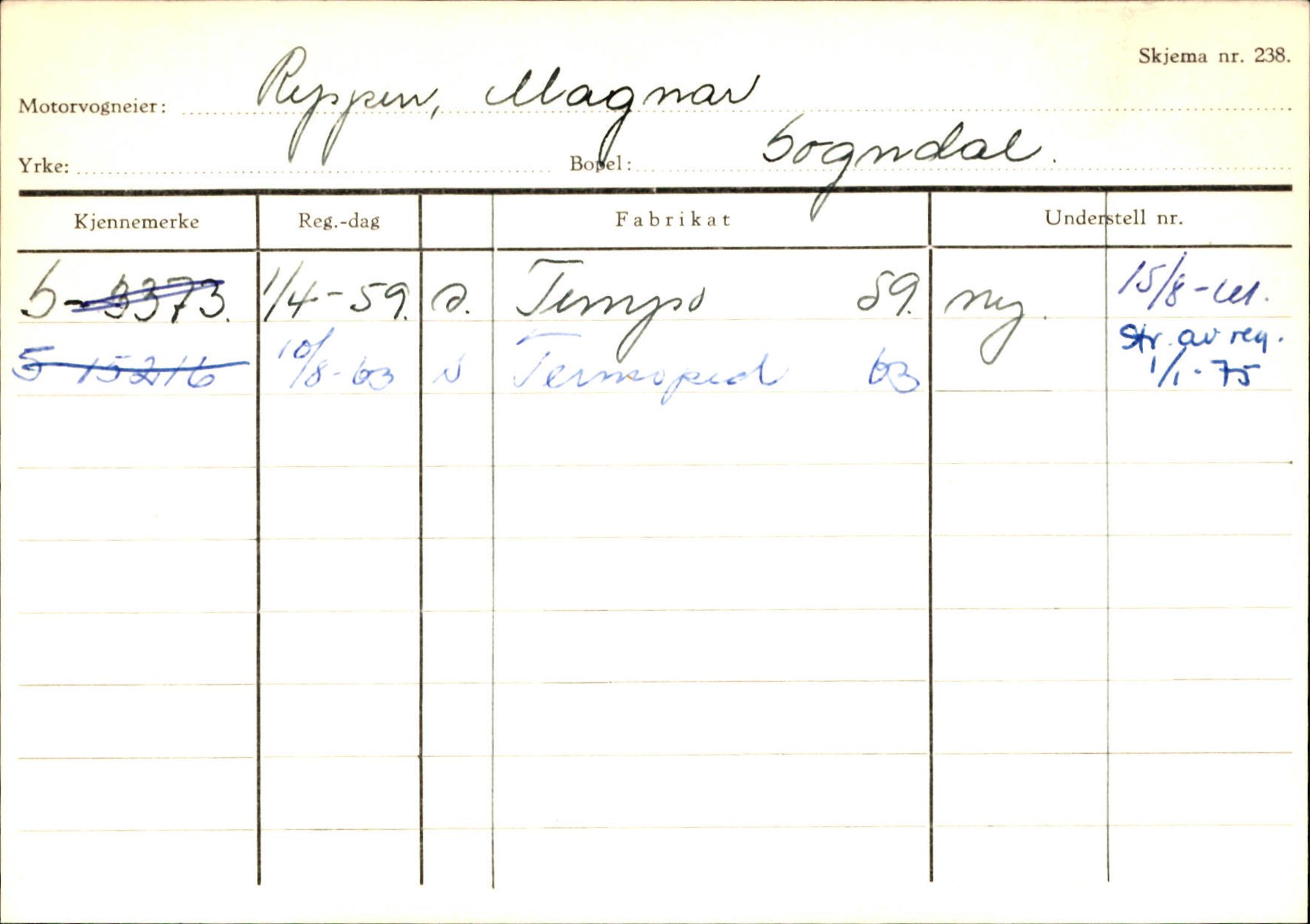 Statens vegvesen, Sogn og Fjordane vegkontor, AV/SAB-A-5301/4/F/L0124: Eigarregister Sogndal A-U, 1945-1975, s. 2007