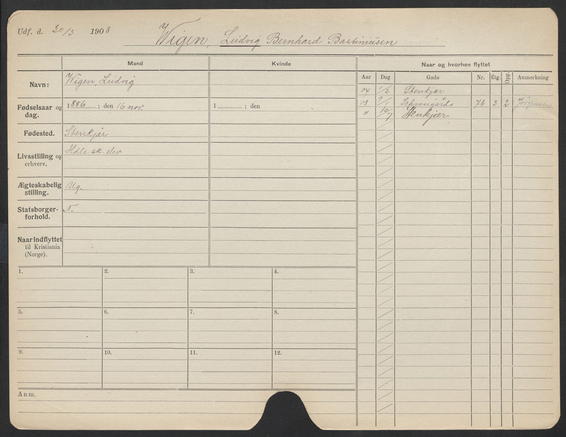 Oslo folkeregister, Registerkort, SAO/A-11715/F/Fa/Fac/L0011: Menn, 1906-1914, s. 826a