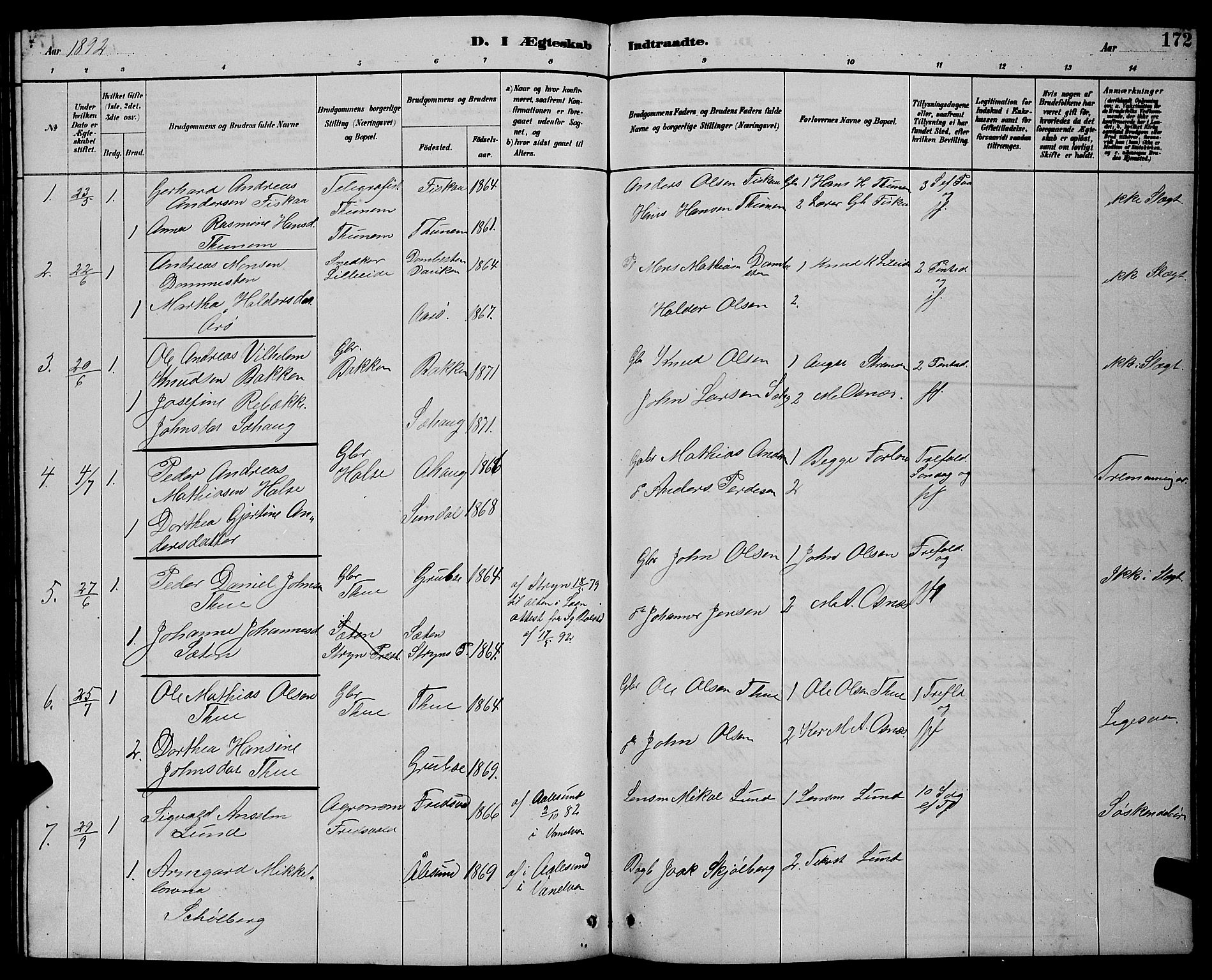 Ministerialprotokoller, klokkerbøker og fødselsregistre - Møre og Romsdal, AV/SAT-A-1454/501/L0017: Klokkerbok nr. 501C03, 1885-1901, s. 172