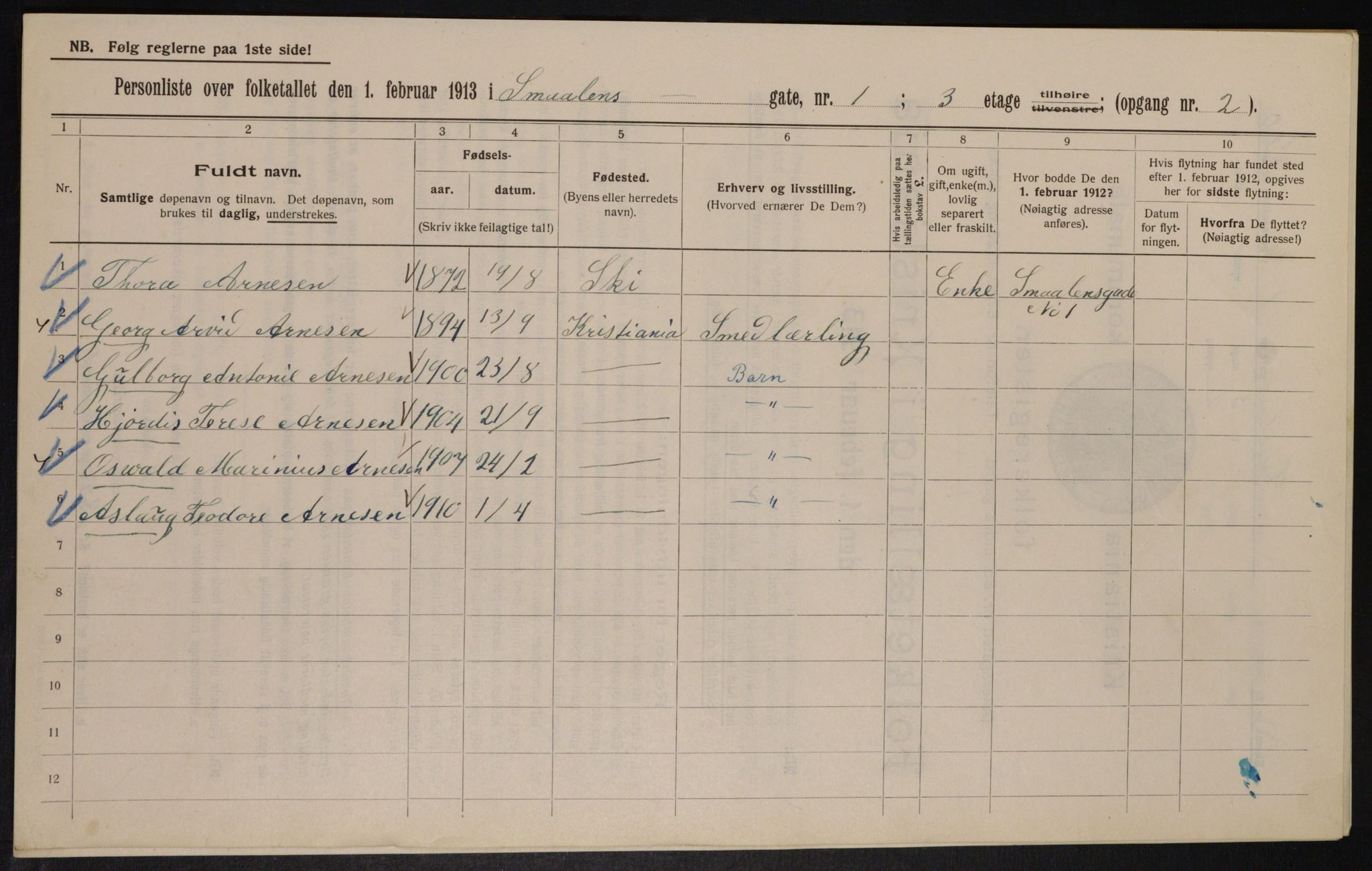 OBA, Kommunal folketelling 1.2.1913 for Kristiania, 1913, s. 97713