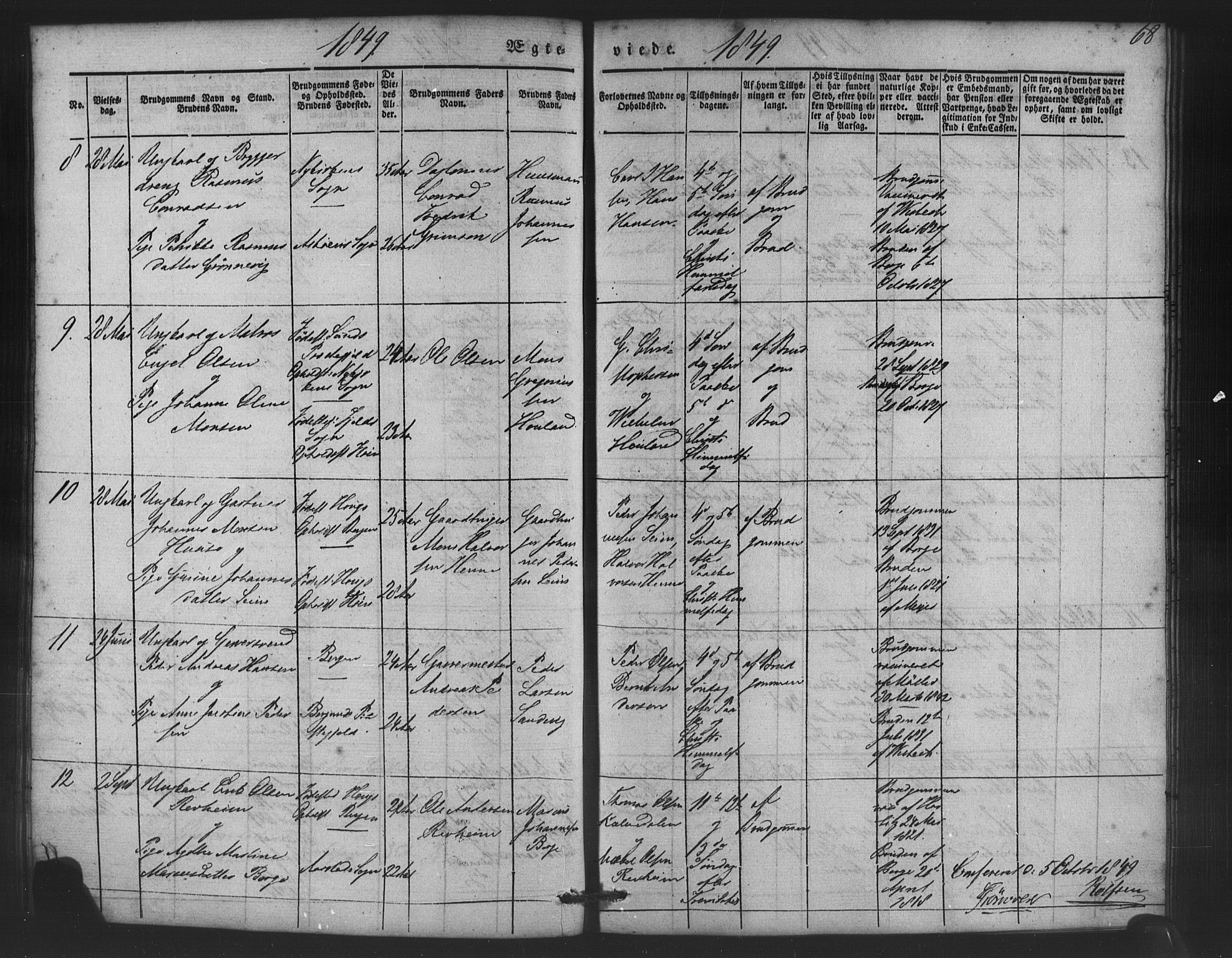 St. Jørgens hospital og Årstad sokneprestembete, AV/SAB-A-99934: Klokkerbok nr. A 5, 1844-1871, s. 68