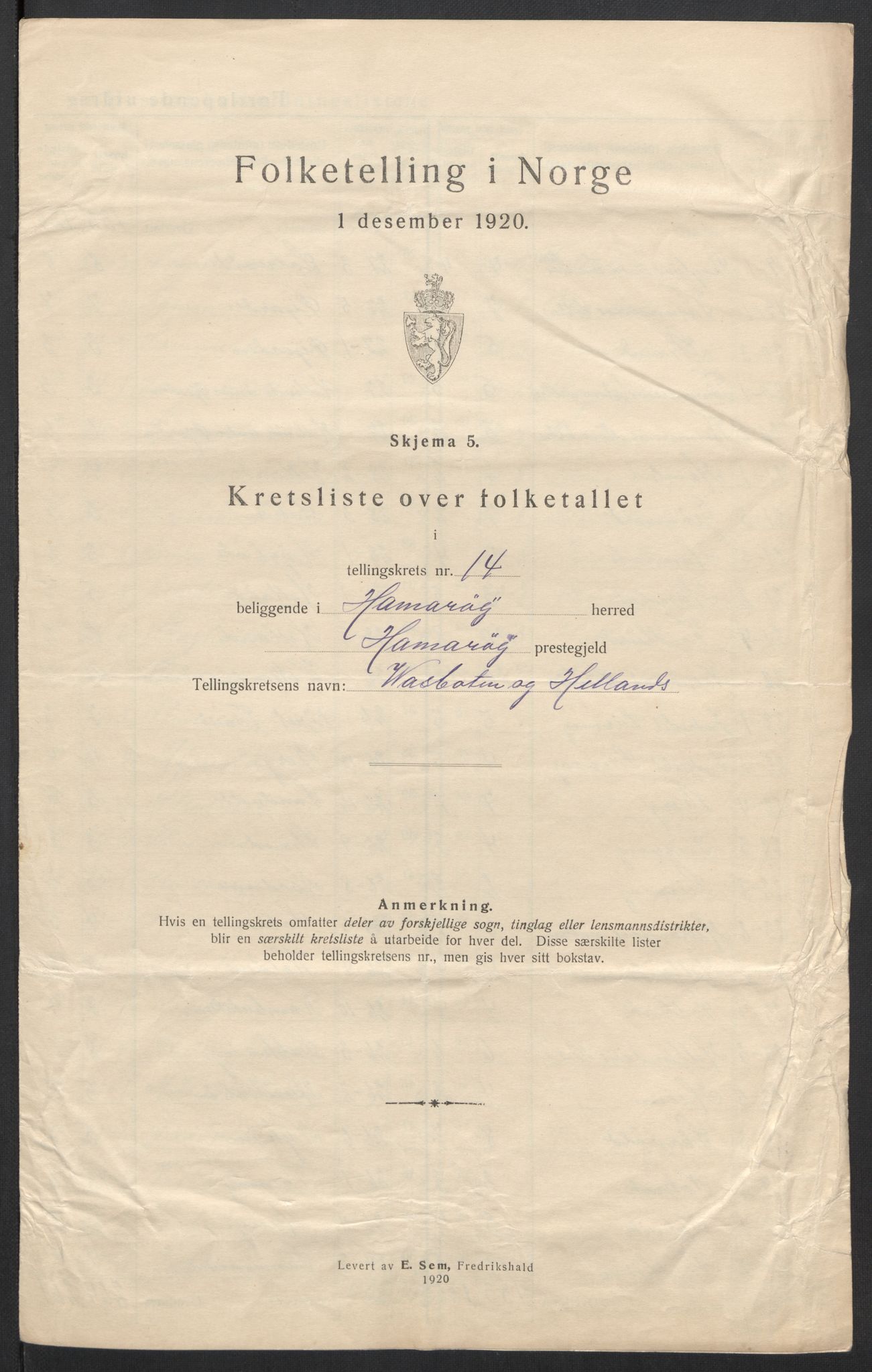 SAT, Folketelling 1920 for 1849 Hamarøy herred, 1920, s. 45