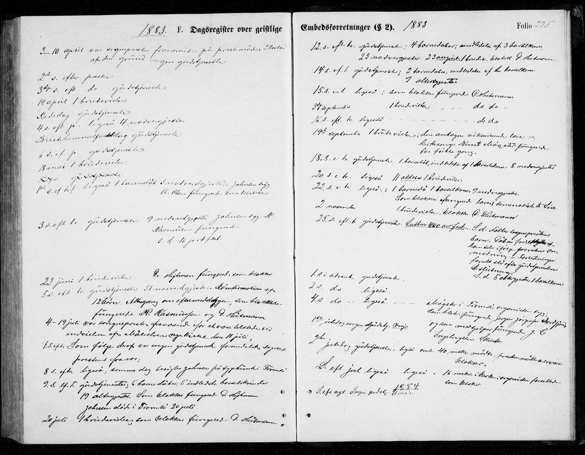 Berg sokneprestkontor, SATØ/S-1318/G/Ga/Gab/L0003klokker: Klokkerbok nr. 3, 1874-1886, s. 225