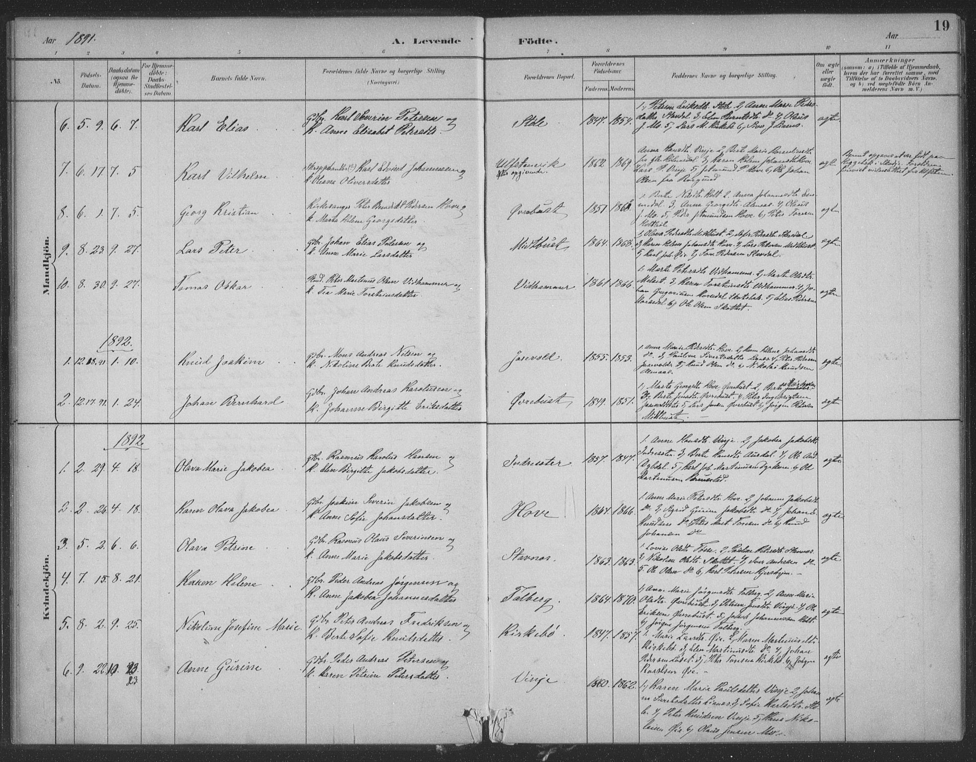 Ministerialprotokoller, klokkerbøker og fødselsregistre - Møre og Romsdal, SAT/A-1454/521/L0299: Ministerialbok nr. 521A01, 1882-1907, s. 19