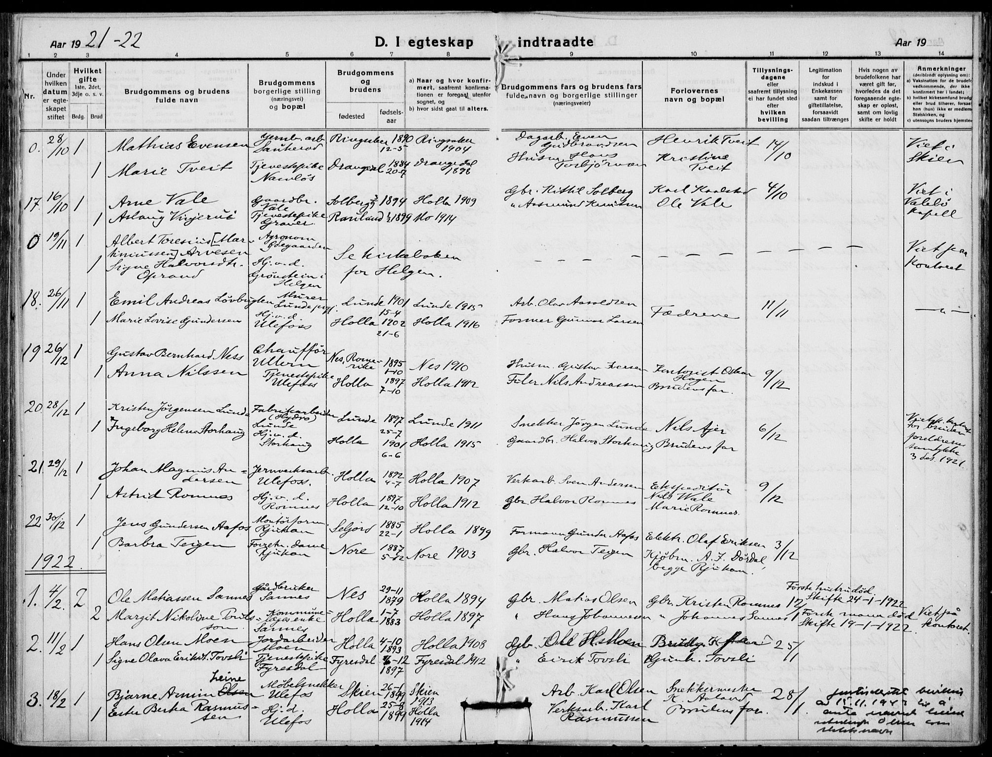 Holla kirkebøker, AV/SAKO-A-272/F/Fa/L0012: Ministerialbok nr. 12, 1907-1923