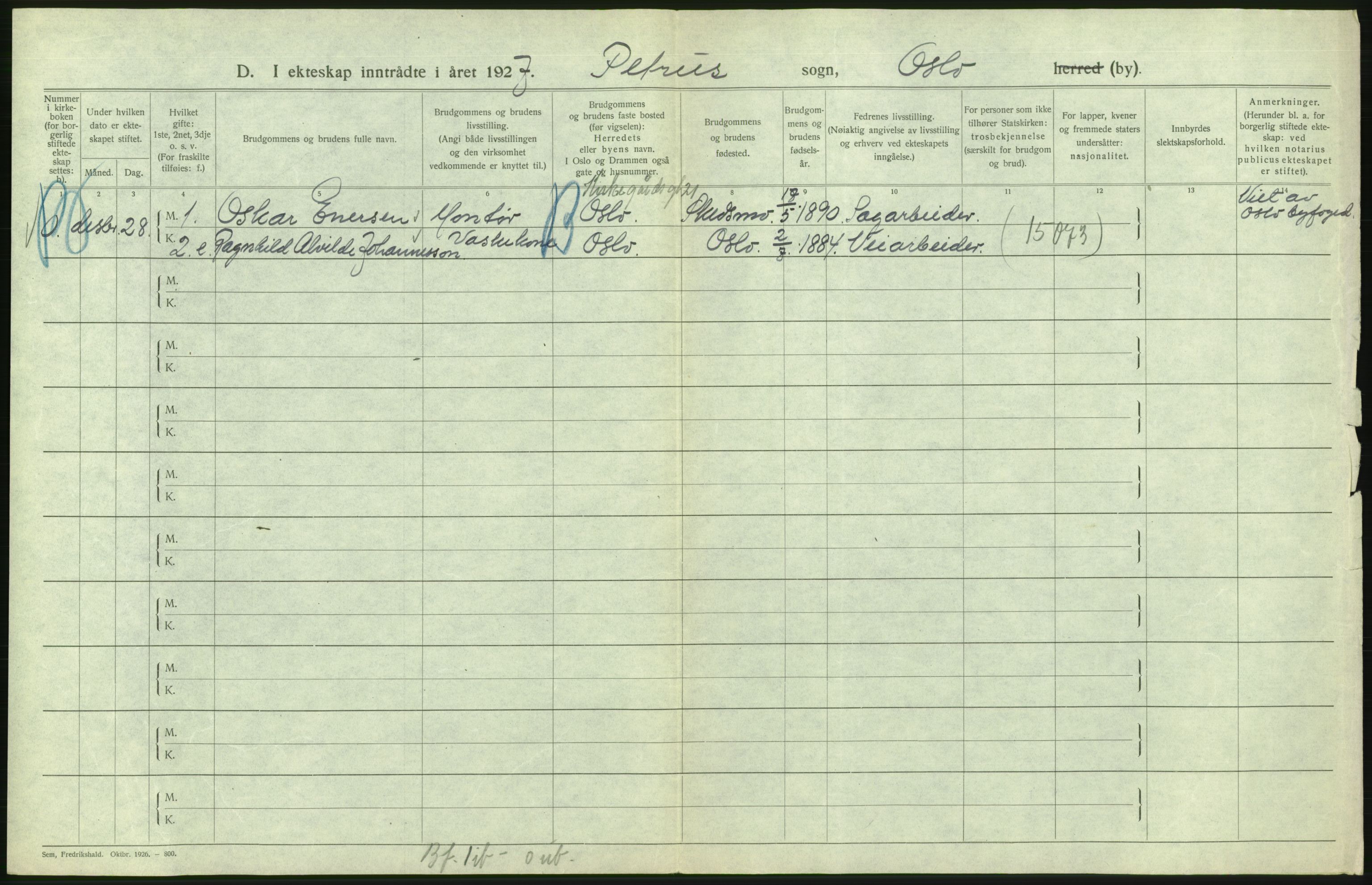 Statistisk sentralbyrå, Sosiodemografiske emner, Befolkning, AV/RA-S-2228/D/Df/Dfc/Dfcg/L0008: Oslo: Gifte, 1927, s. 556