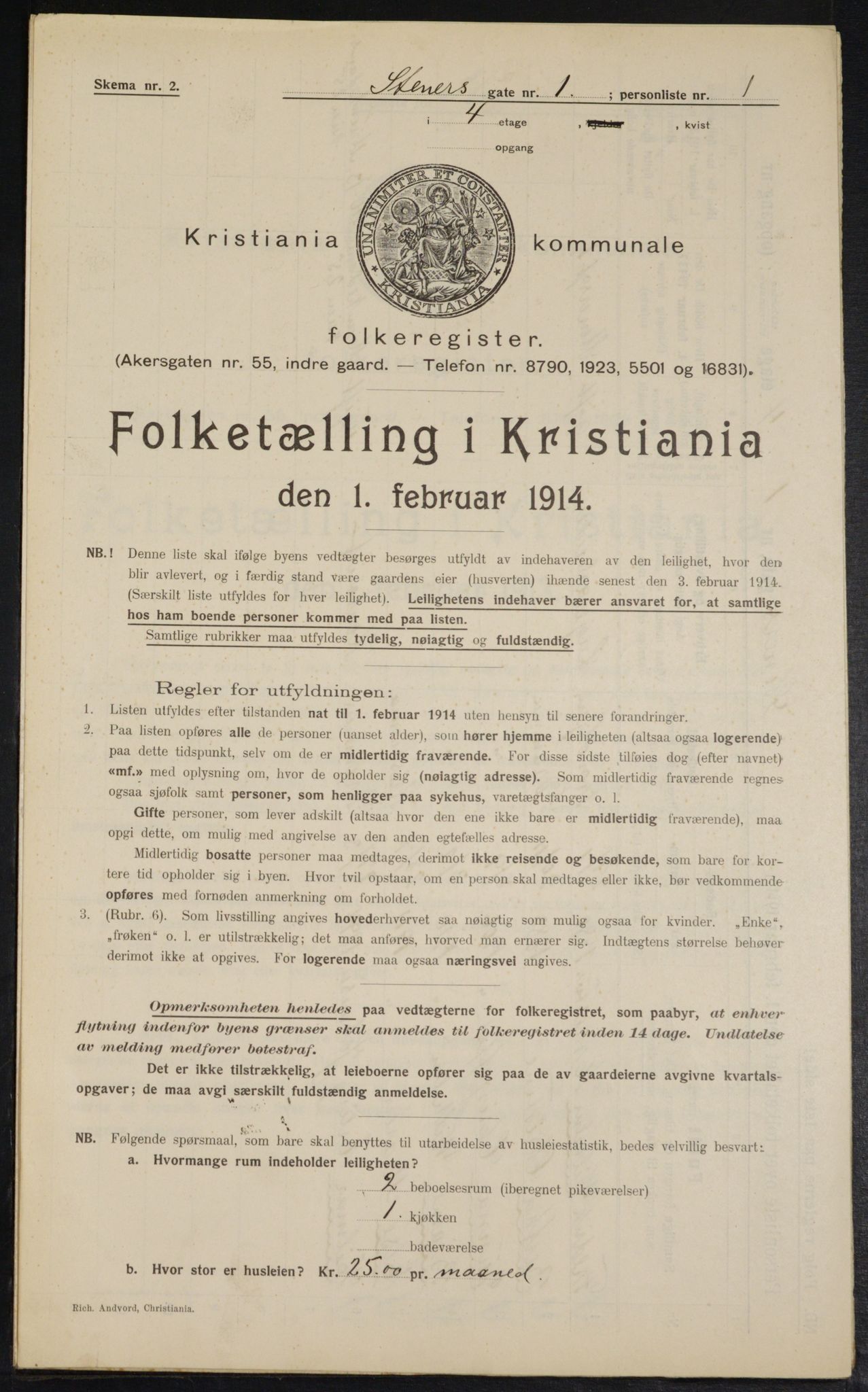 OBA, Kommunal folketelling 1.2.1914 for Kristiania, 1914, s. 101398