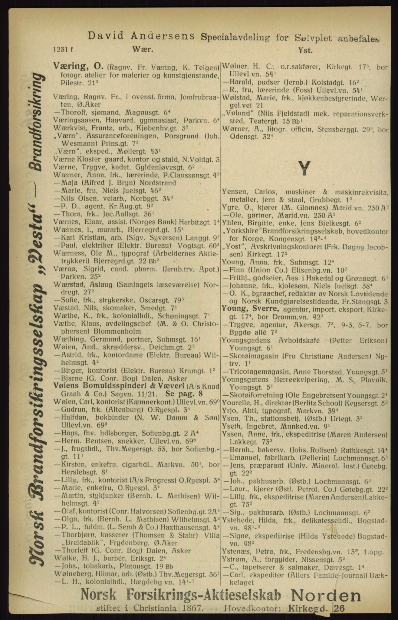 Kristiania/Oslo adressebok, PUBL/-, 1916, s. 1231