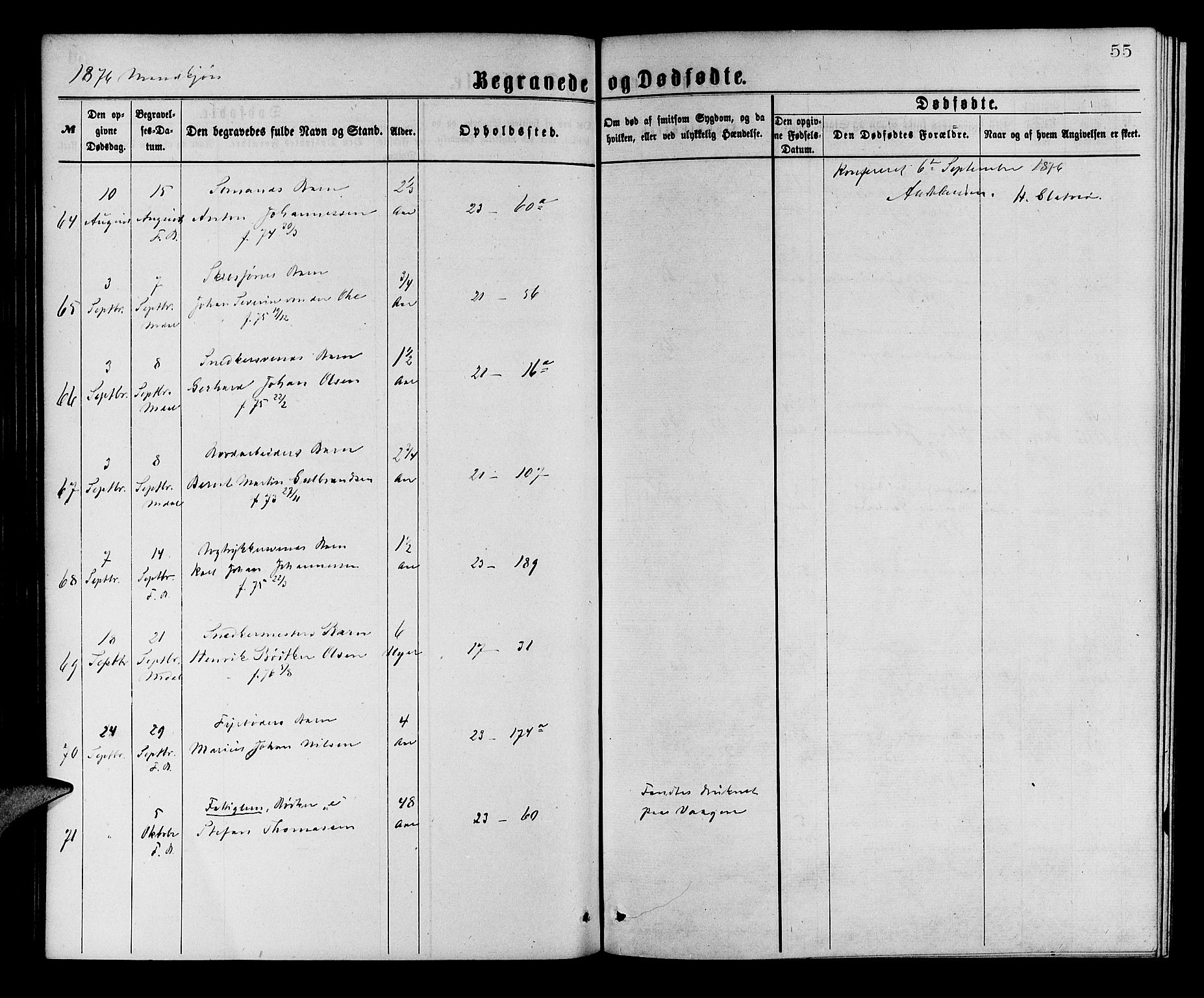 Korskirken sokneprestembete, SAB/A-76101/H/Hab: Klokkerbok nr. E 3, 1871-1883, s. 55