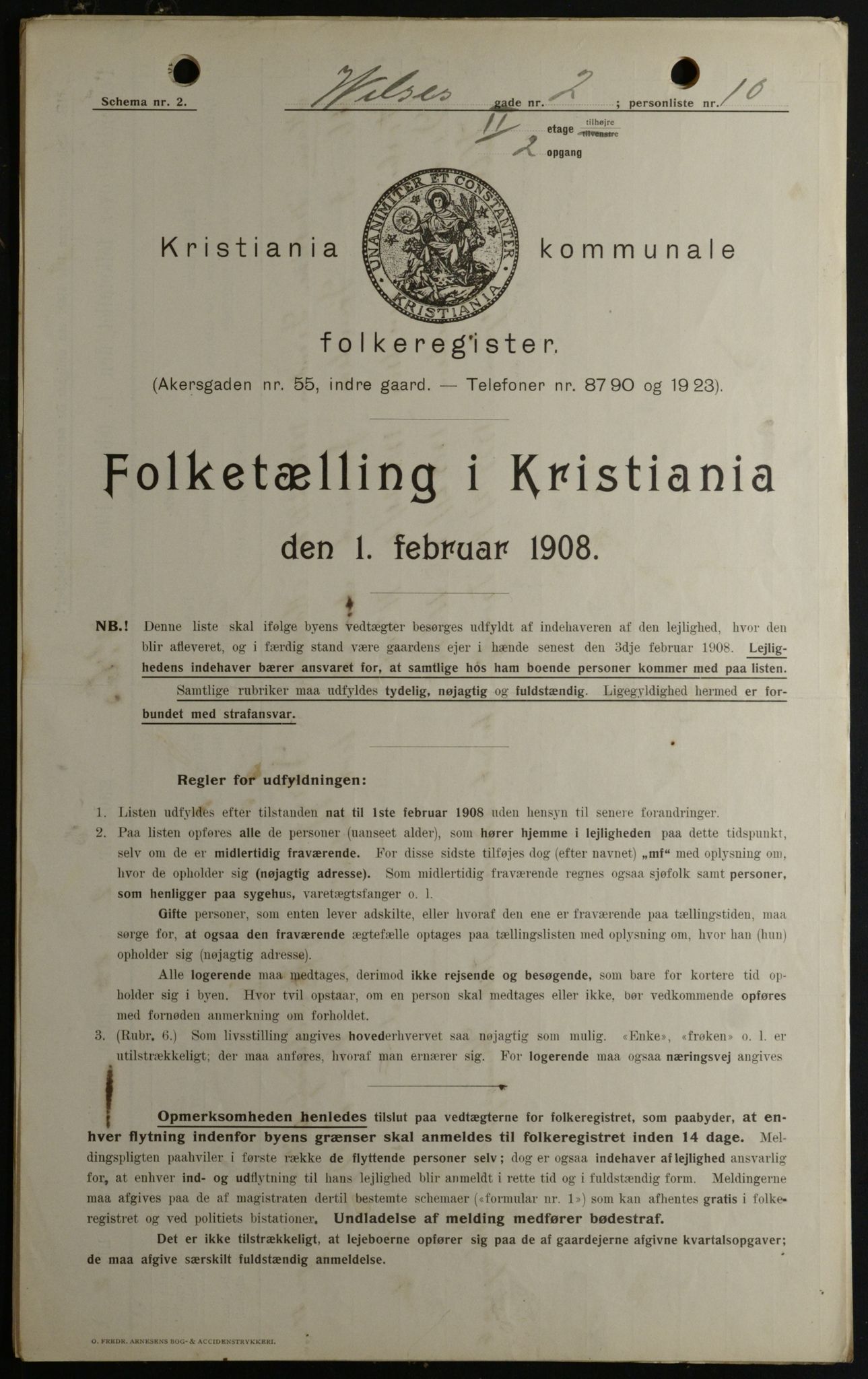 OBA, Kommunal folketelling 1.2.1908 for Kristiania kjøpstad, 1908, s. 115160