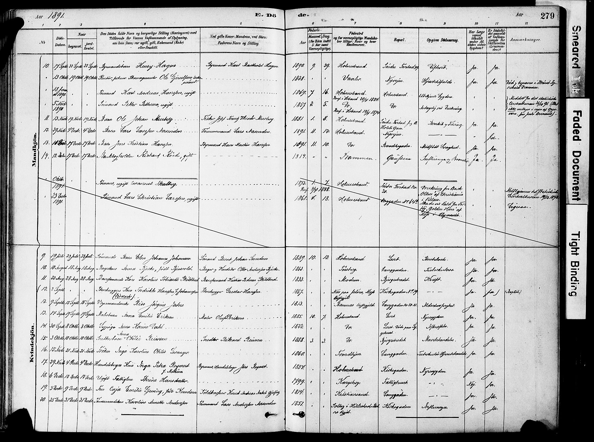 Holmestrand kirkebøker, AV/SAKO-A-346/F/Fa/L0004: Ministerialbok nr. 4, 1880-1901, s. 279