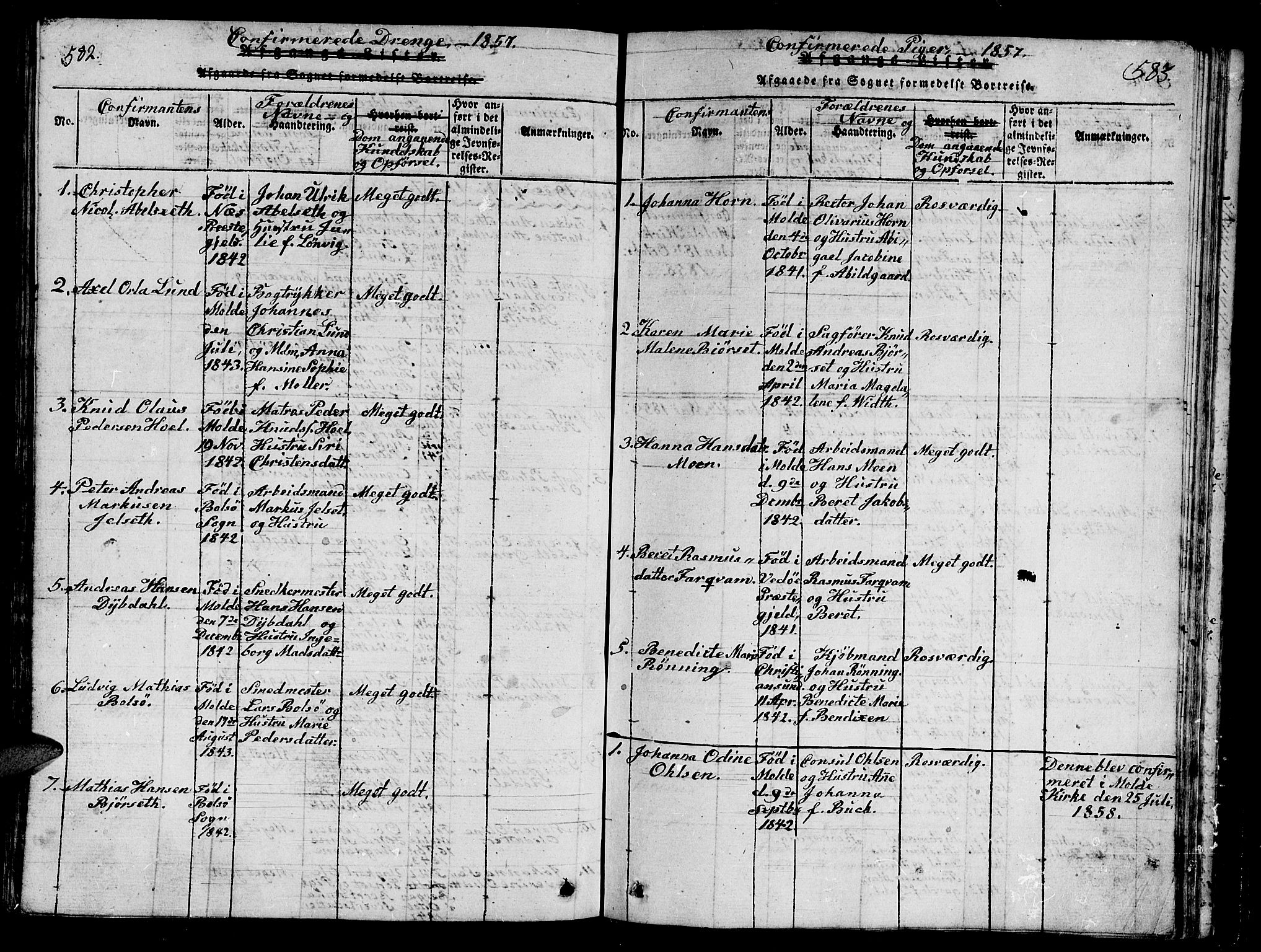 Ministerialprotokoller, klokkerbøker og fødselsregistre - Møre og Romsdal, SAT/A-1454/558/L0700: Klokkerbok nr. 558C01, 1818-1868, s. 582-583