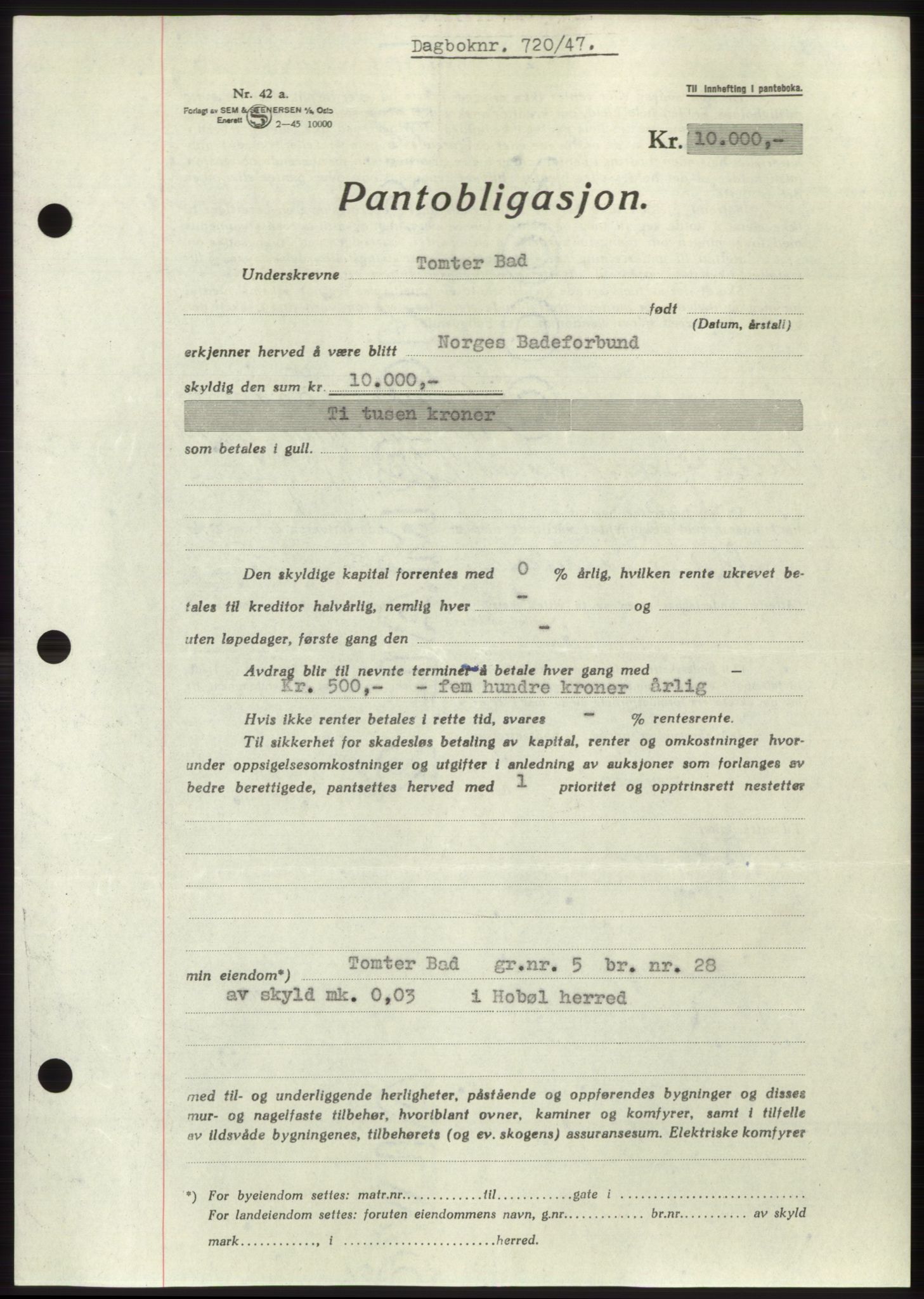 Moss sorenskriveri, SAO/A-10168: Pantebok nr. B16, 1946-1947, Dagboknr: 720/1947