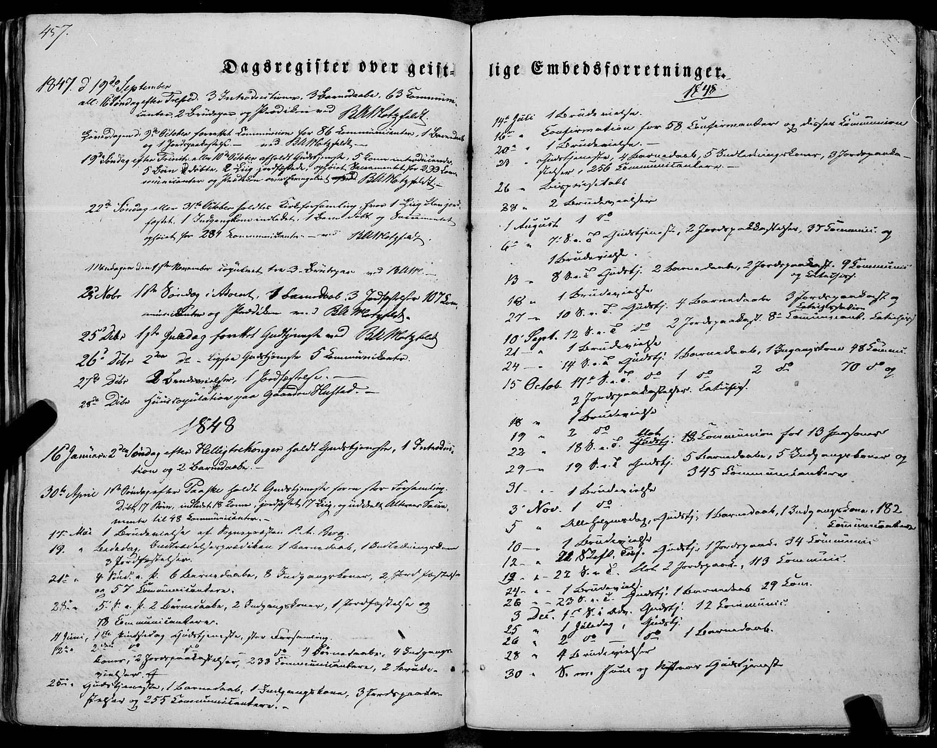 Ministerialprotokoller, klokkerbøker og fødselsregistre - Nordland, SAT/A-1459/805/L0097: Ministerialbok nr. 805A04, 1837-1861, s. 457