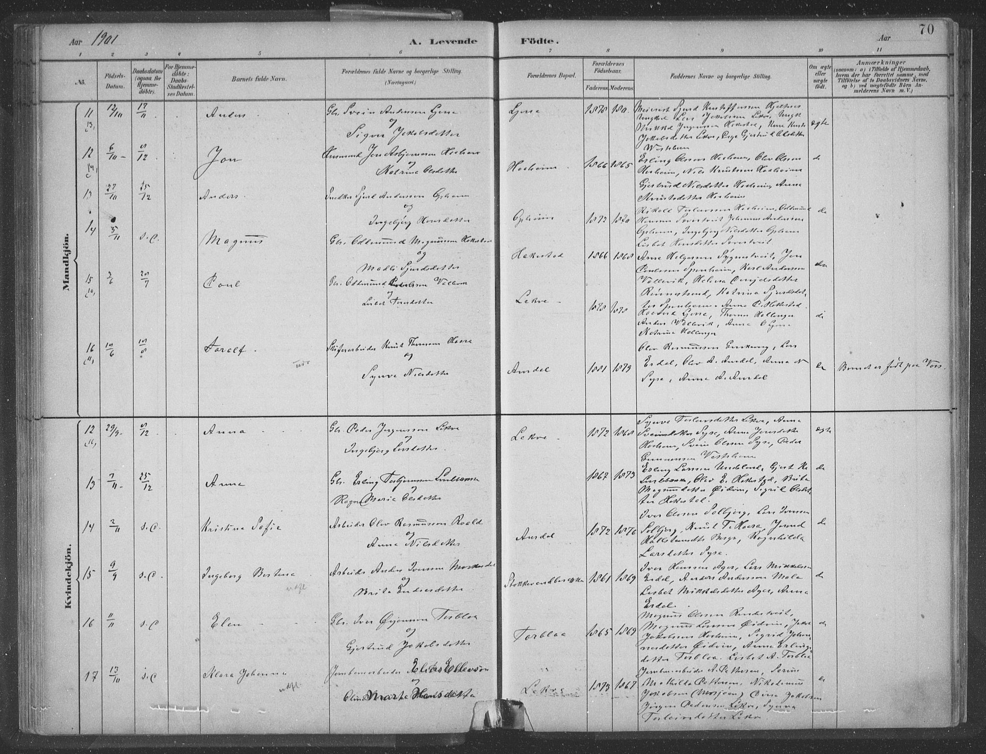 Ulvik sokneprestembete, AV/SAB-A-78801/H/Hab: Klokkerbok nr. A 3, 1883-1908, s. 70
