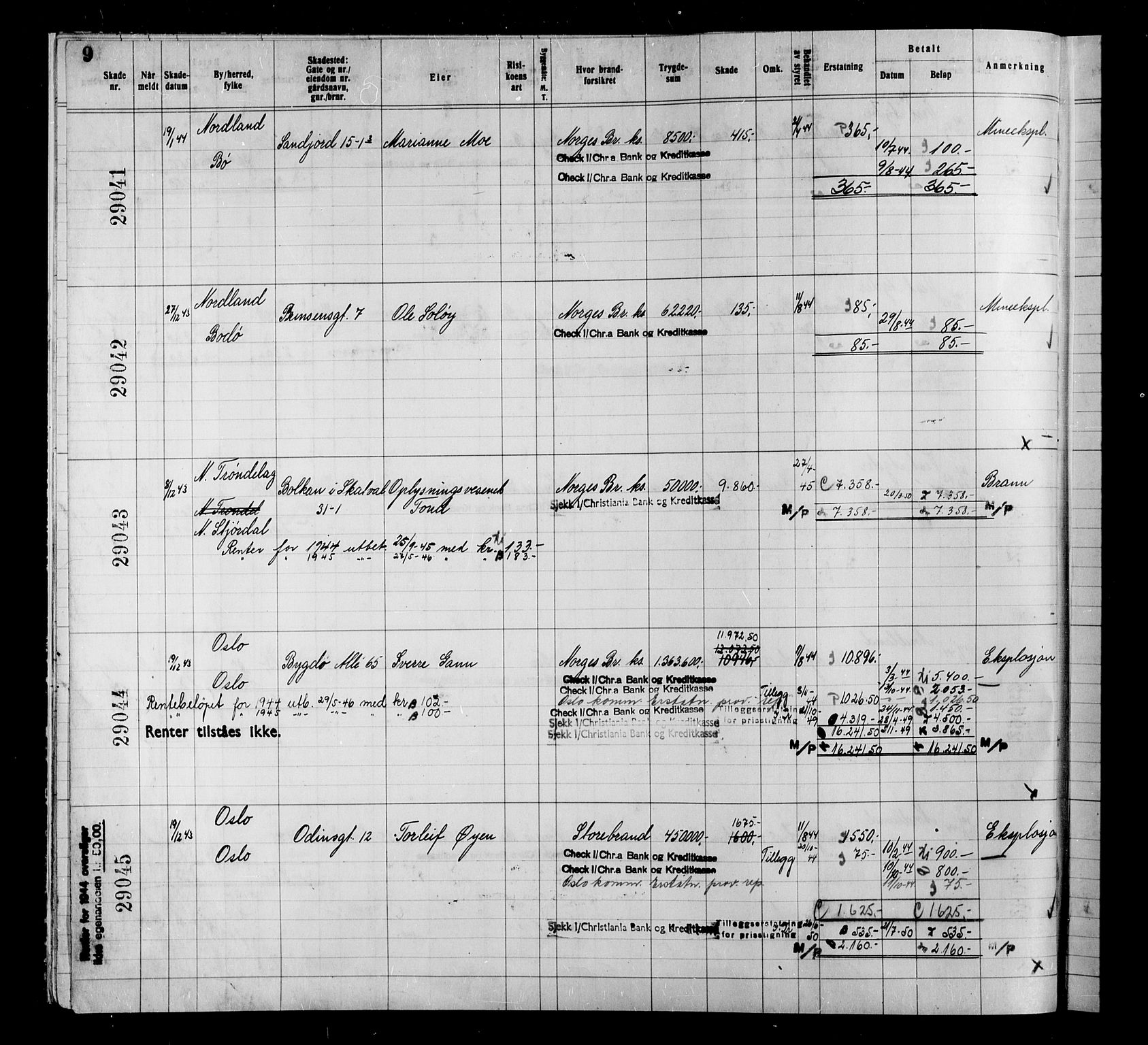 Krigsskadetrygdene for bygninger og løsøre, AV/RA-S-1548/V/L0034: Bygning, branntrygdet., 1940-1945