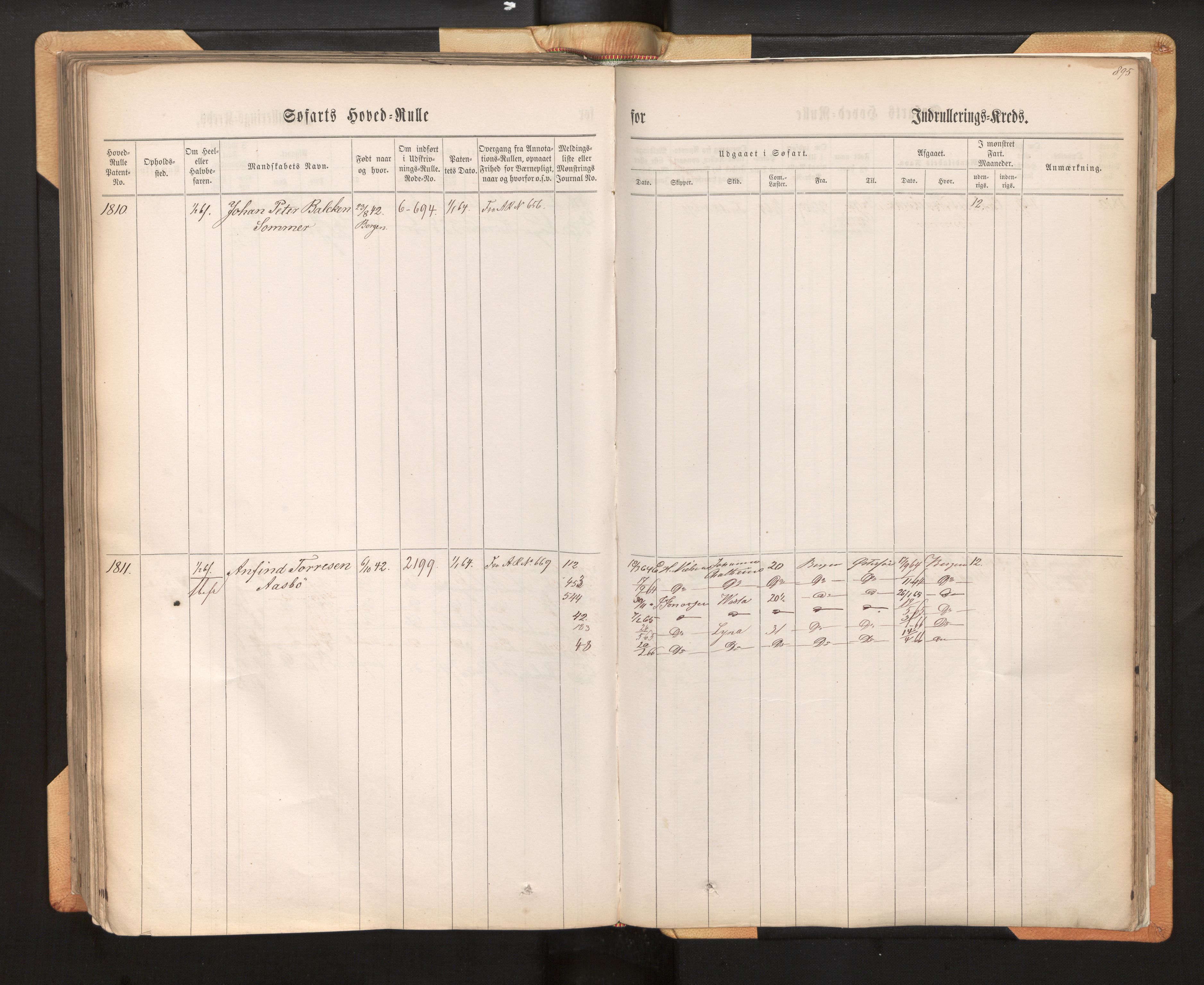 Innrulleringssjefen i Bergen, AV/SAB-A-100050/F/Fh/L0009: Sjøfarts-hovedrulle for Bergen krets, fol. 637 - ut, 1860-1865, s. 895