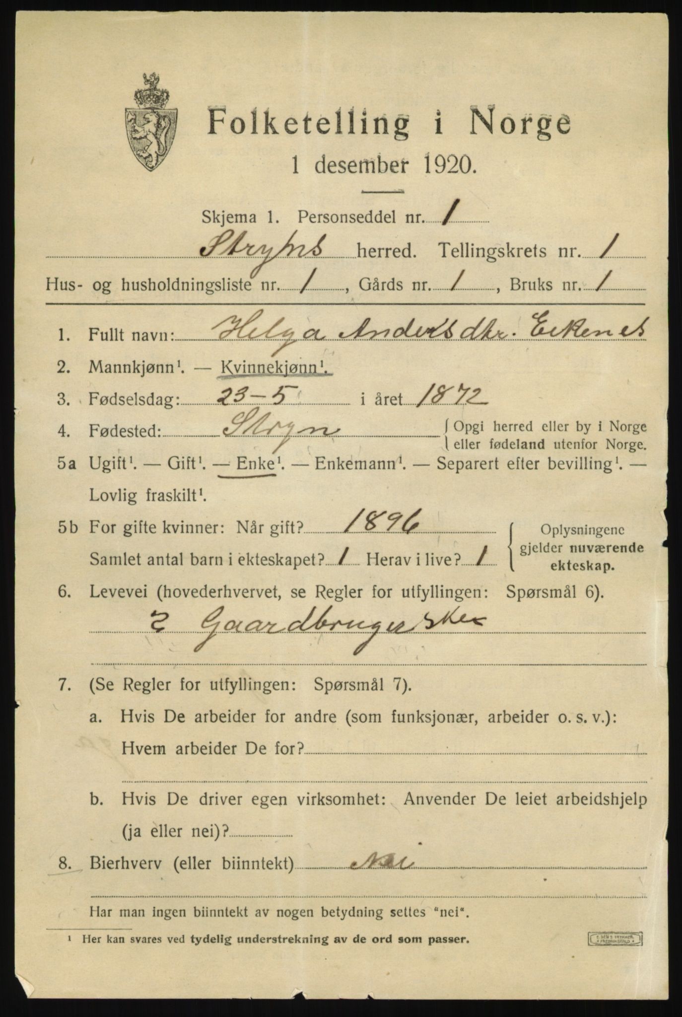 SAB, Folketelling 1920 for 1448 Stryn herred, 1920, s. 890