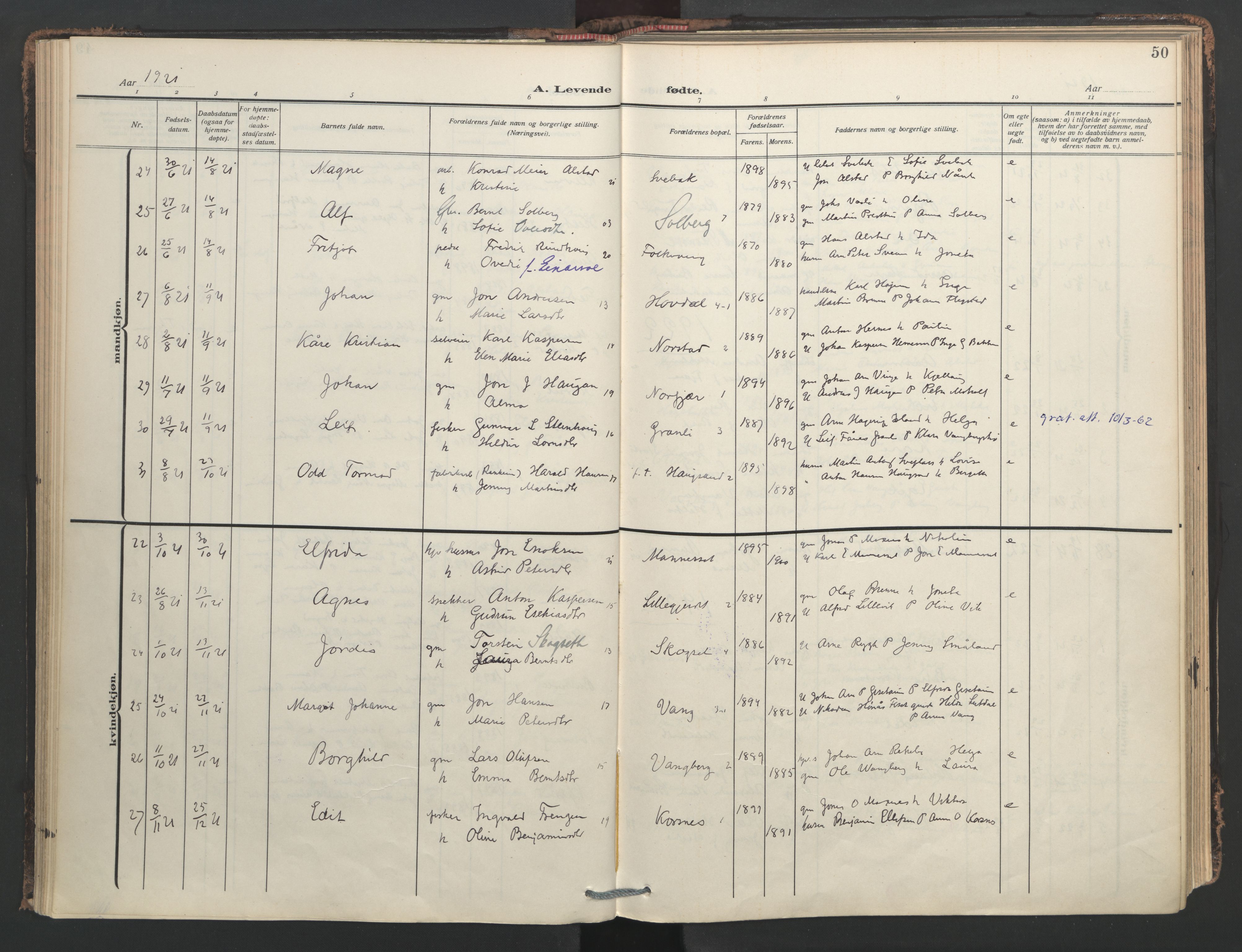 Ministerialprotokoller, klokkerbøker og fødselsregistre - Nord-Trøndelag, SAT/A-1458/713/L0123: Ministerialbok nr. 713A12, 1911-1925, s. 50