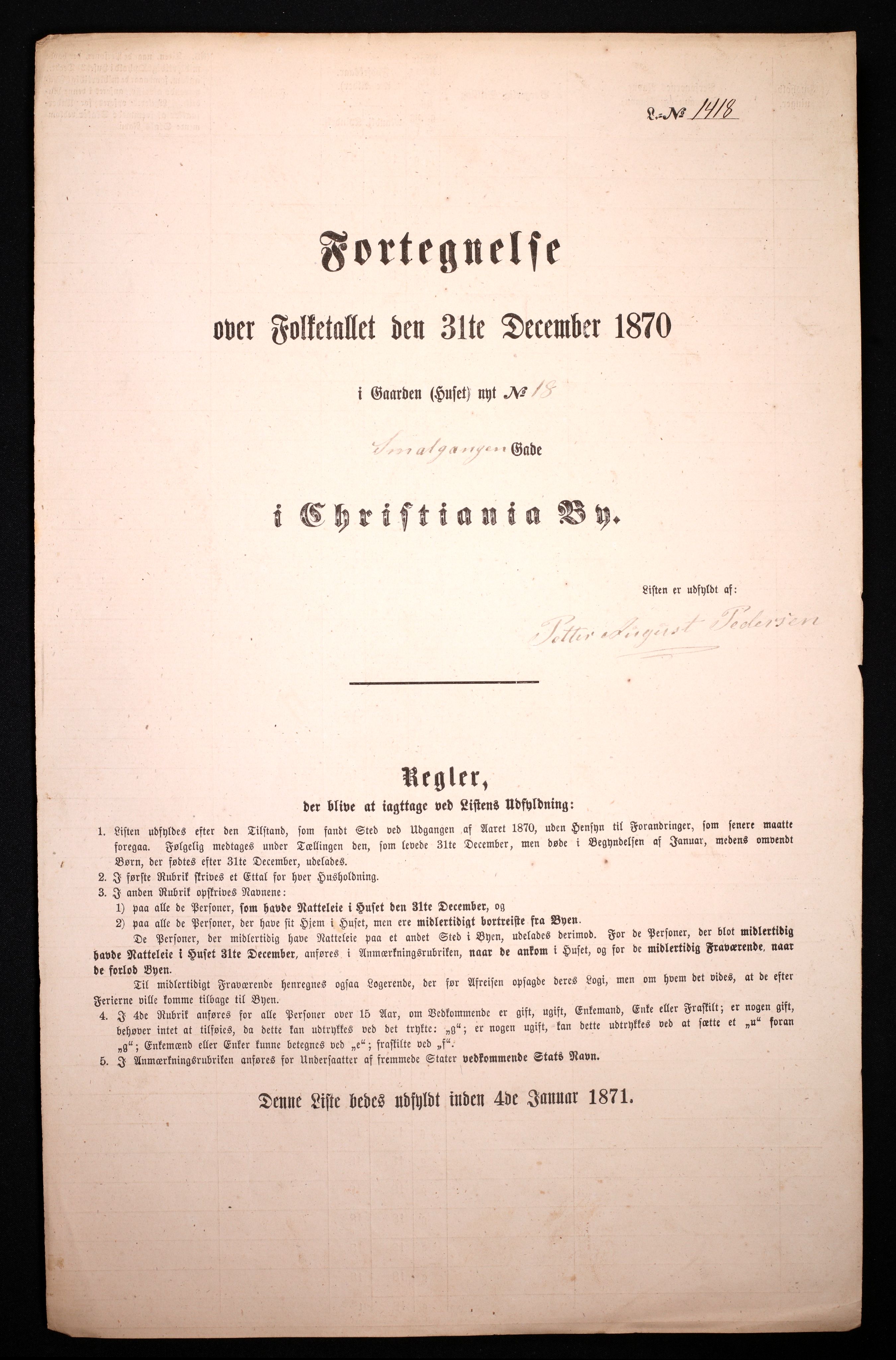 RA, Folketelling 1870 for 0301 Kristiania kjøpstad, 1870, s. 3497