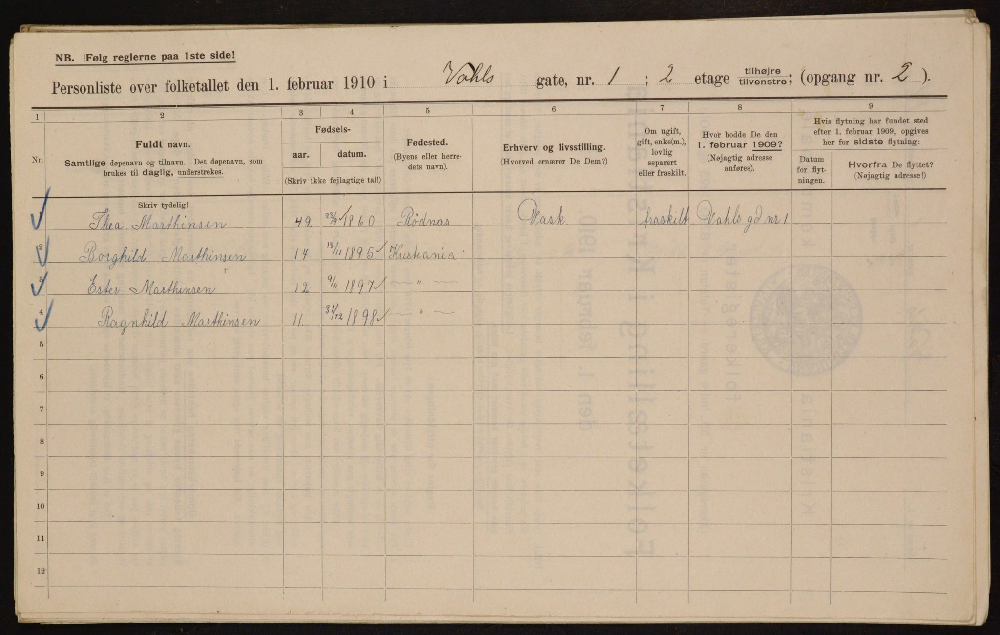 OBA, Kommunal folketelling 1.2.1910 for Kristiania, 1910, s. 115066