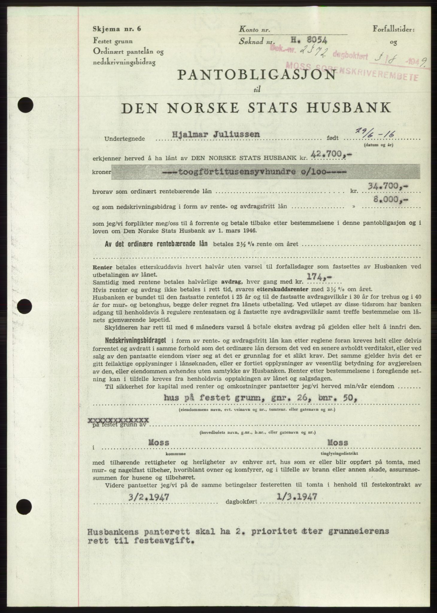 Moss sorenskriveri, SAO/A-10168: Pantebok nr. B22, 1949-1949, Dagboknr: 2372/1949