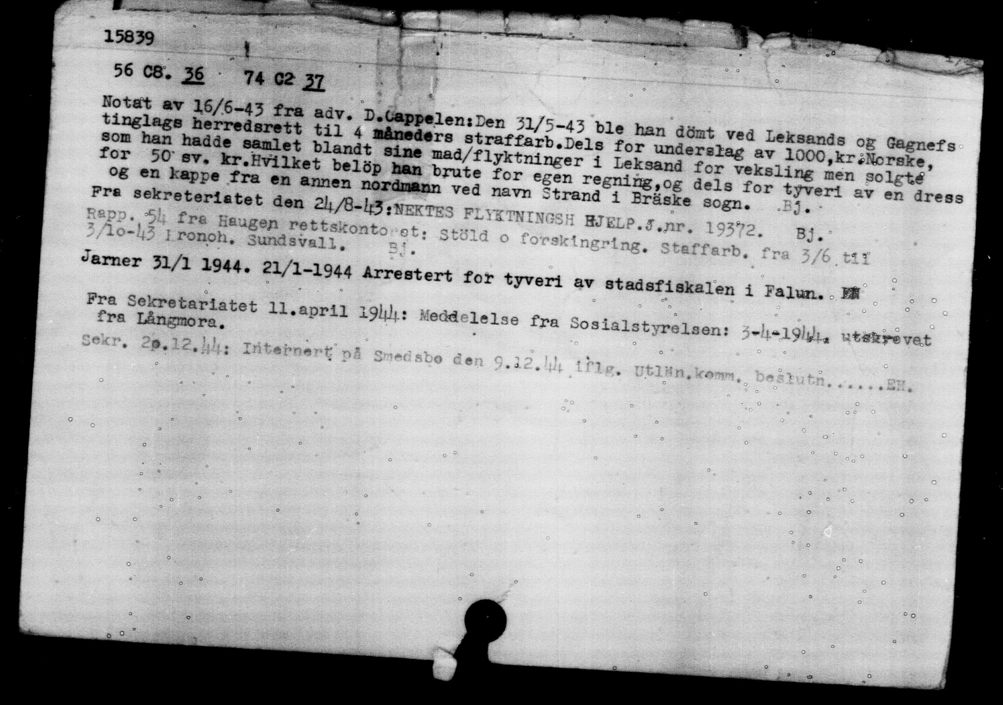 Den Kgl. Norske Legasjons Flyktningskontor, AV/RA-S-6753/V/Va/L0008: Kjesäterkartoteket.  Flyktningenr. 15700-18547, 1940-1945, s. 142