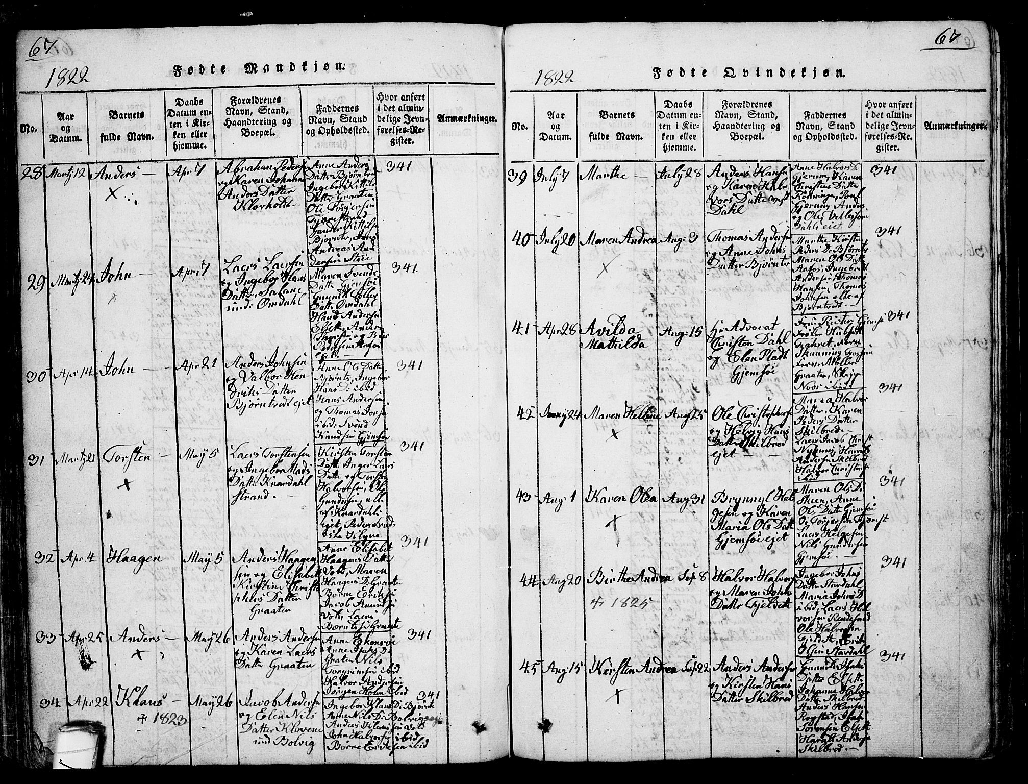 Solum kirkebøker, AV/SAKO-A-306/G/Ga/L0001: Klokkerbok nr. I 1, 1814-1833, s. 67