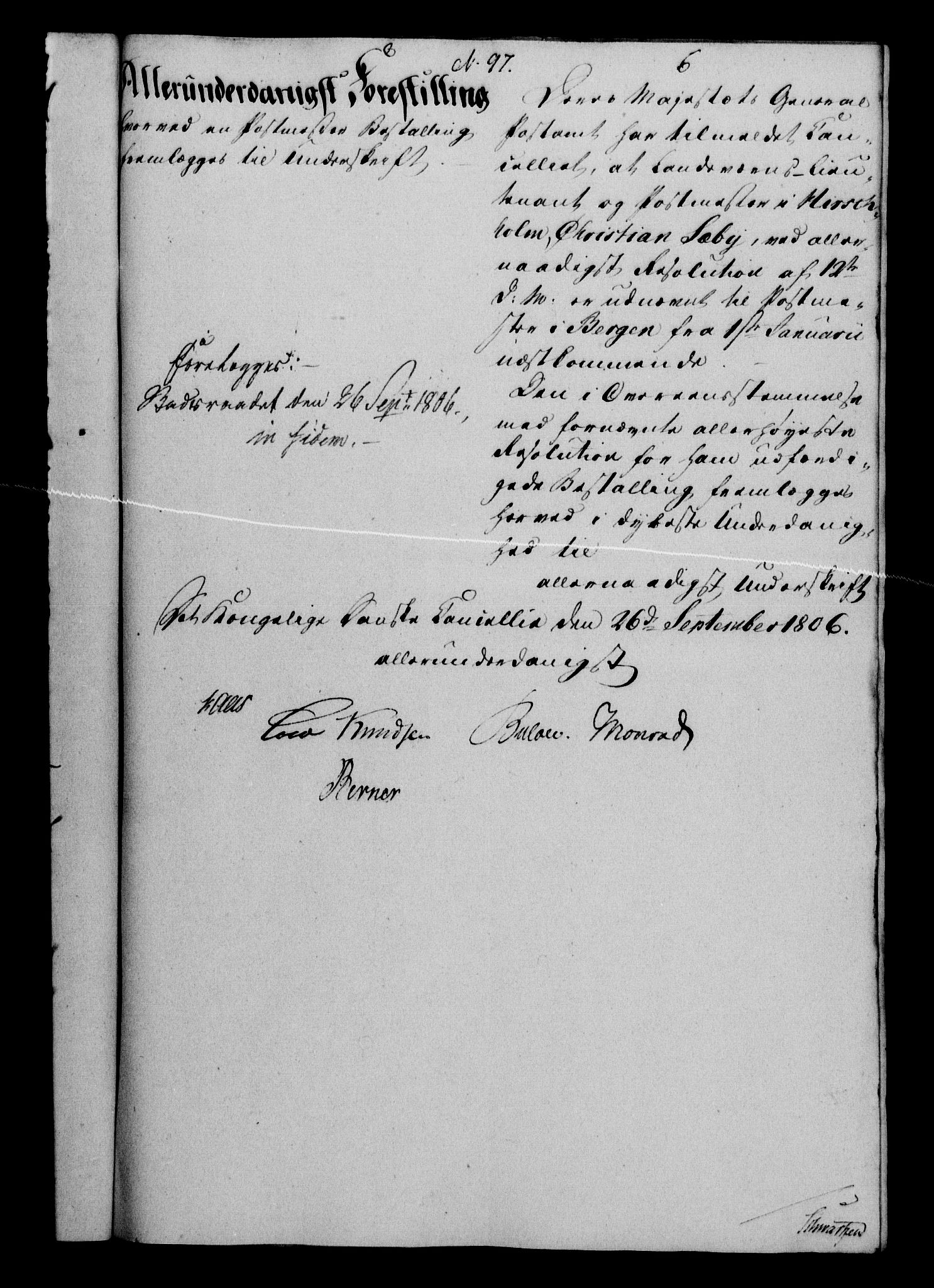 Danske Kanselli 1800-1814, RA/EA-3024/H/Hf/Hfa/Hfab/L0007: Forestillinger, 1806
