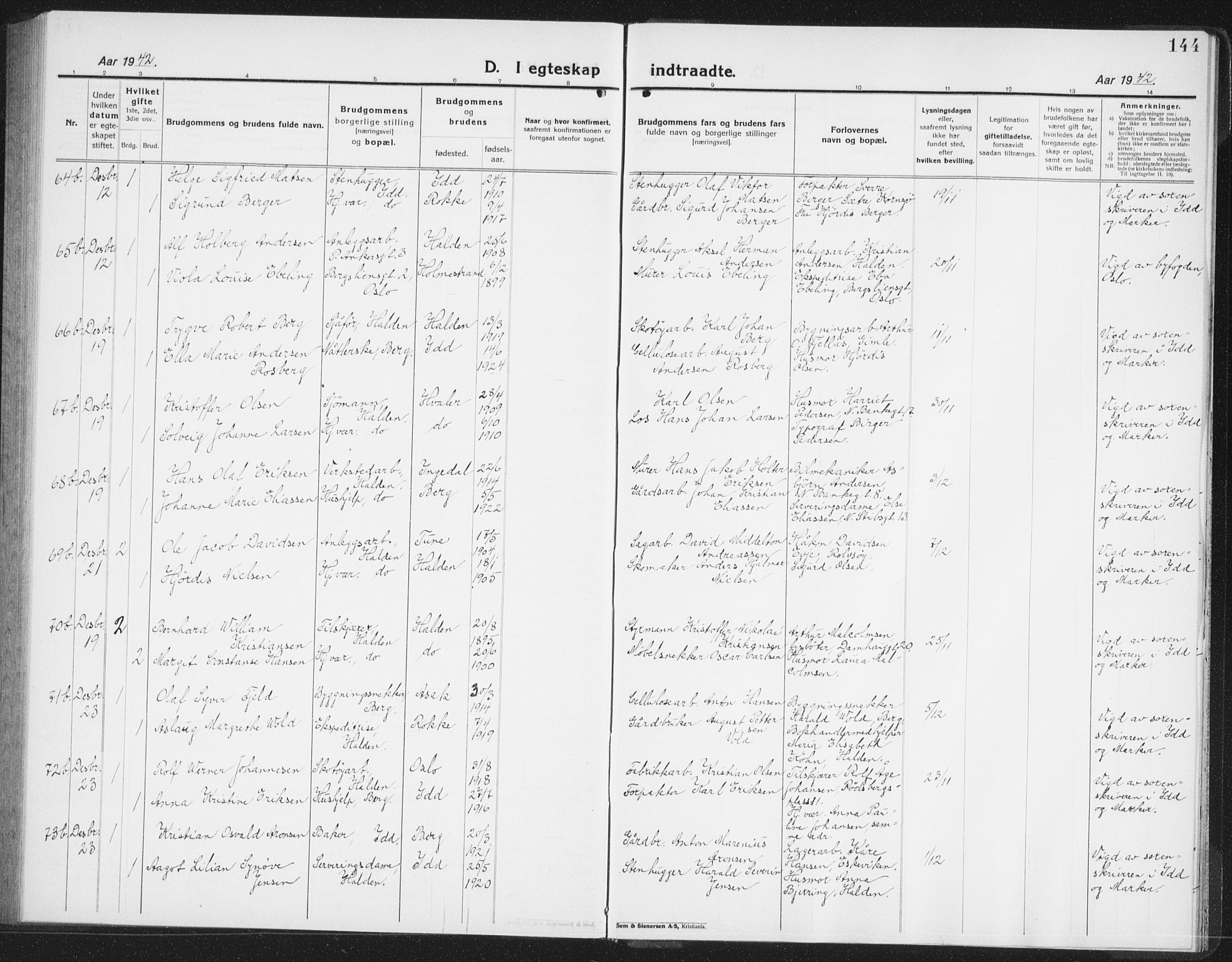 Halden prestekontor Kirkebøker, AV/SAO-A-10909/G/Ga/L0014: Klokkerbok nr. 14, 1925-1943, s. 144