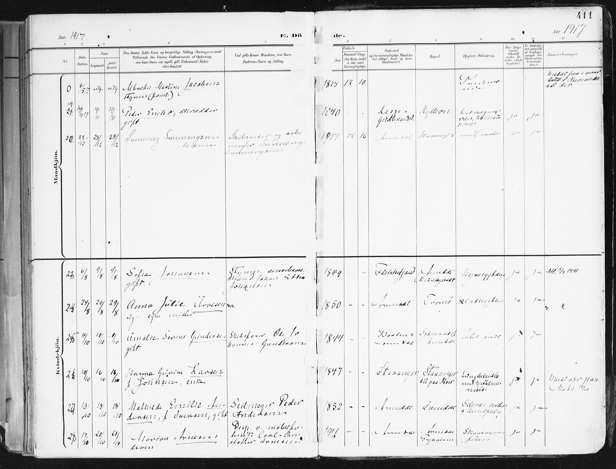 Arendal sokneprestkontor, Trefoldighet, AV/SAK-1111-0040/F/Fa/L0010: Ministerialbok nr. A 10, 1900-1919, s. 411