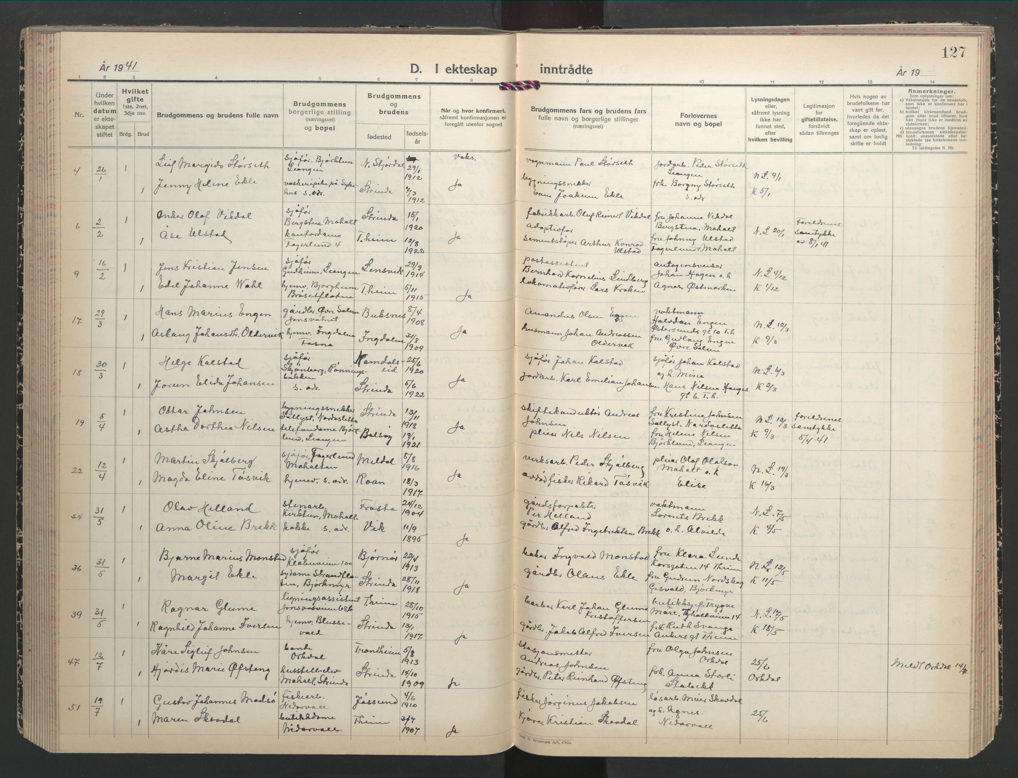 Ministerialprotokoller, klokkerbøker og fødselsregistre - Sør-Trøndelag, AV/SAT-A-1456/607/L0328: Klokkerbok nr. 607C02, 1940-1948, s. 127