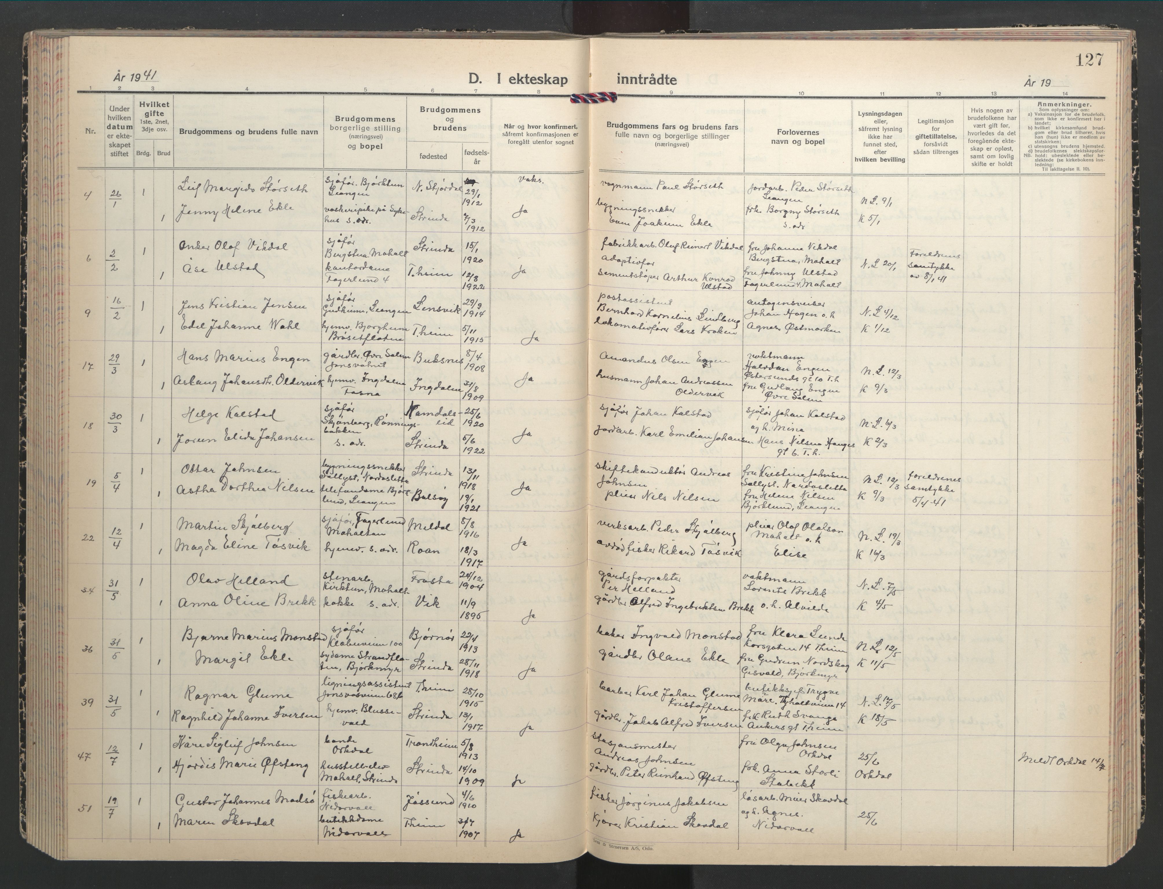 Ministerialprotokoller, klokkerbøker og fødselsregistre - Sør-Trøndelag, SAT/A-1456/607/L0328: Klokkerbok nr. 607C02, 1940-1948, s. 127