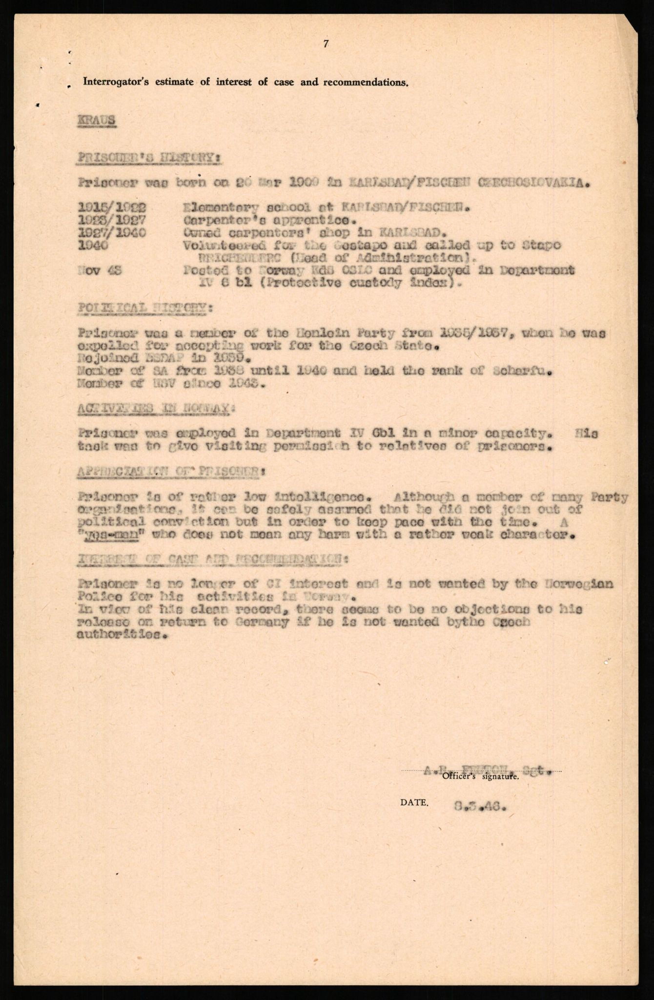 Forsvaret, Forsvarets overkommando II, AV/RA-RAFA-3915/D/Db/L0018: CI Questionaires. Tyske okkupasjonsstyrker i Norge. Tyskere., 1945-1946, s. 66