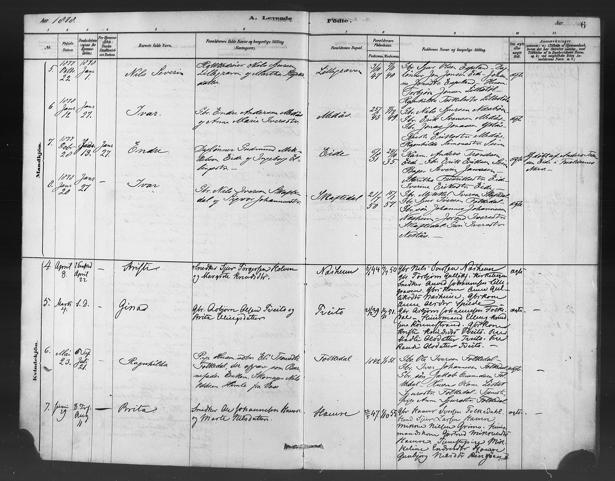Ulvik sokneprestembete, AV/SAB-A-78801/H/Haa: Ministerialbok nr. C 1, 1878-1903, s. 6