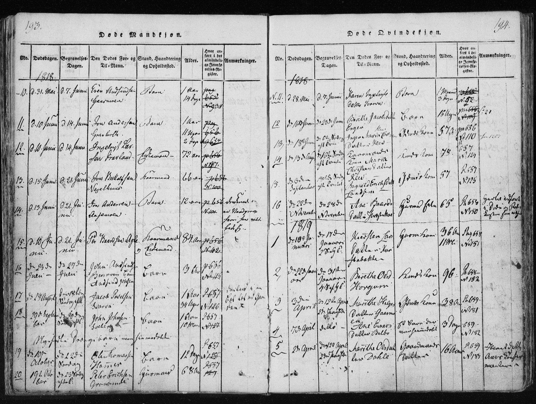 Ministerialprotokoller, klokkerbøker og fødselsregistre - Nord-Trøndelag, SAT/A-1458/749/L0469: Ministerialbok nr. 749A03, 1817-1857, s. 193-194