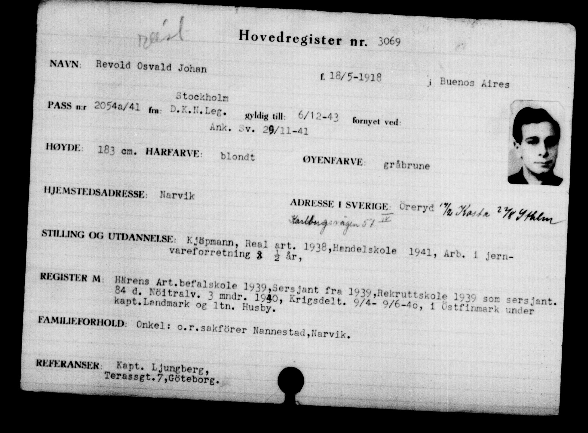 Utenriksstasjonene, Legasjonen i Stockholm, Flyktningkontoret, AV/RA-S-6753/V/Va/L0003: Kjesäterkartoteket, flyktninger med registreringsnr. 2001-3495, 1940-1945, s. 1495